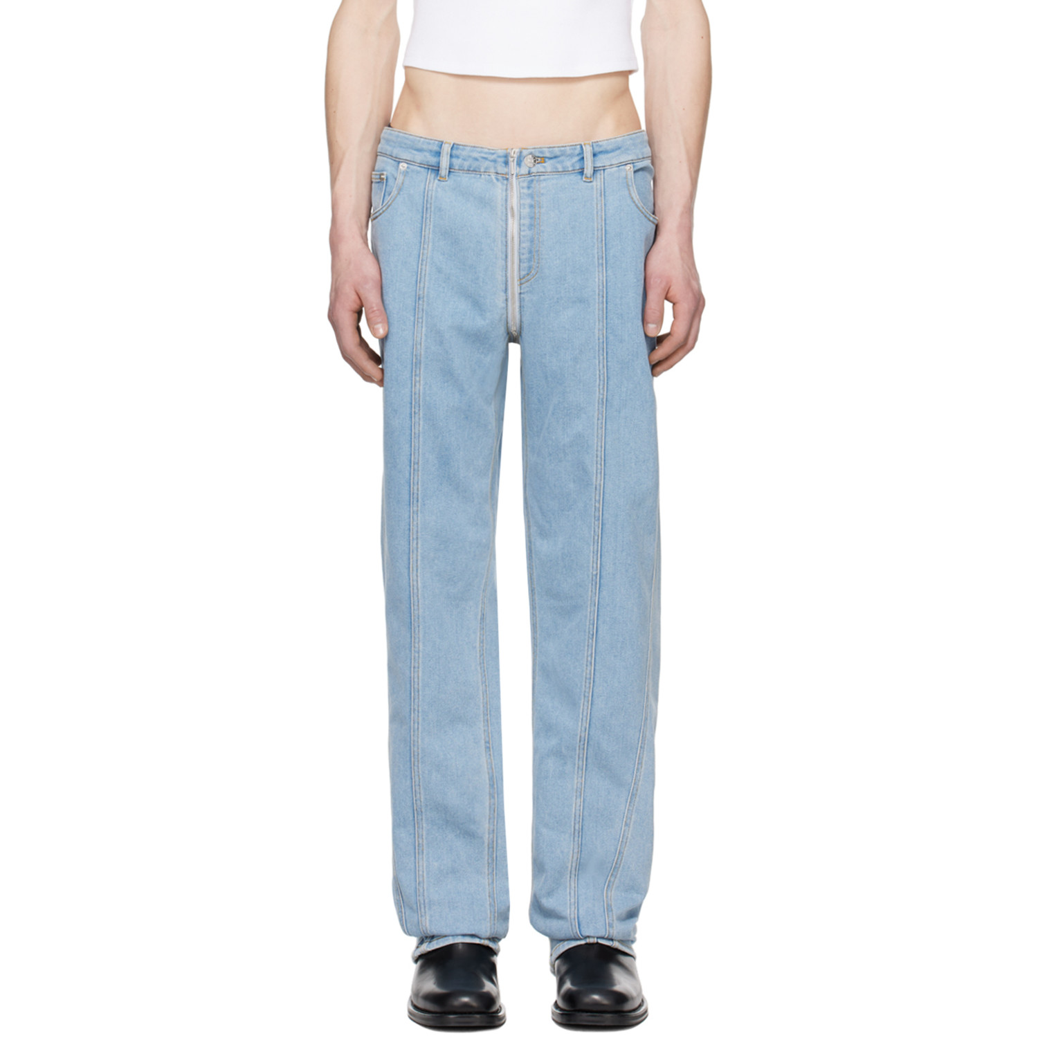 Mugler: Mugler Blue Zip Jeans