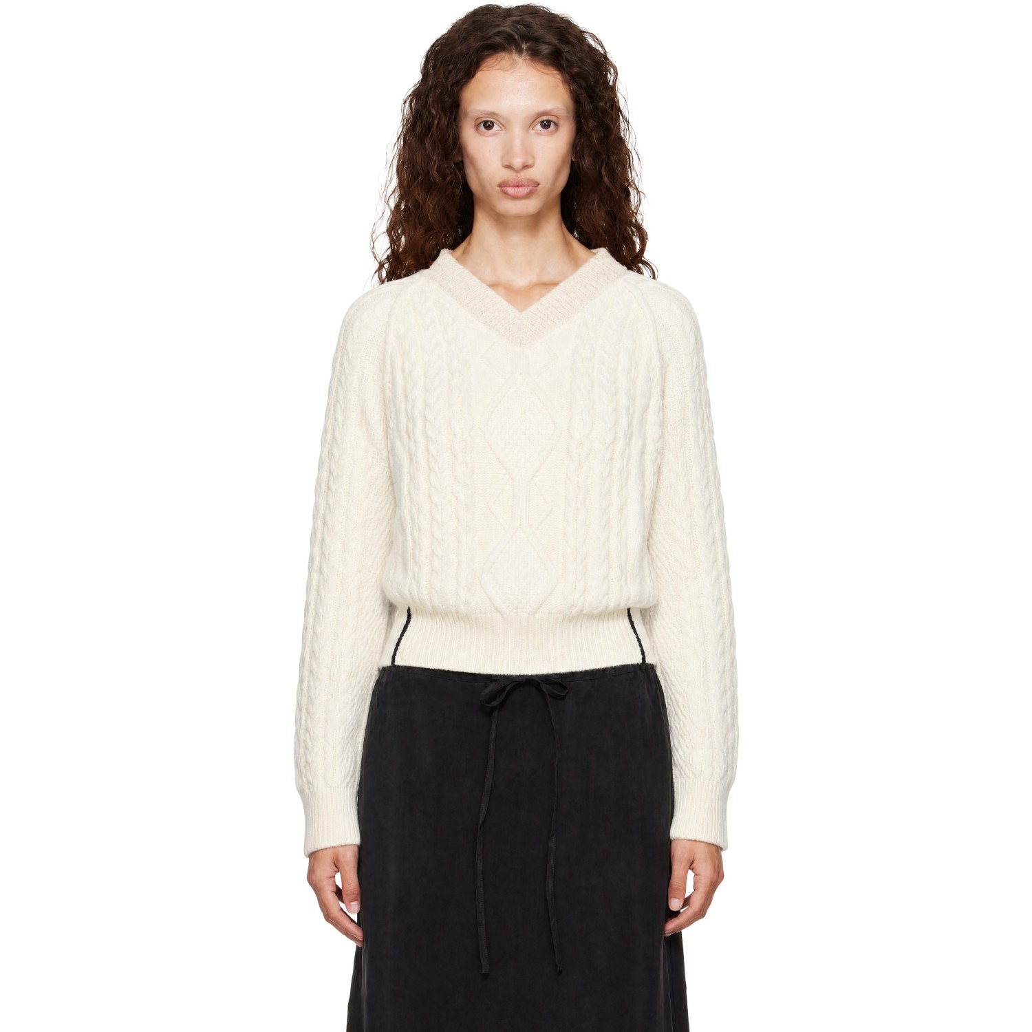 Victoria Beckham Off-White V-Neck Sweater