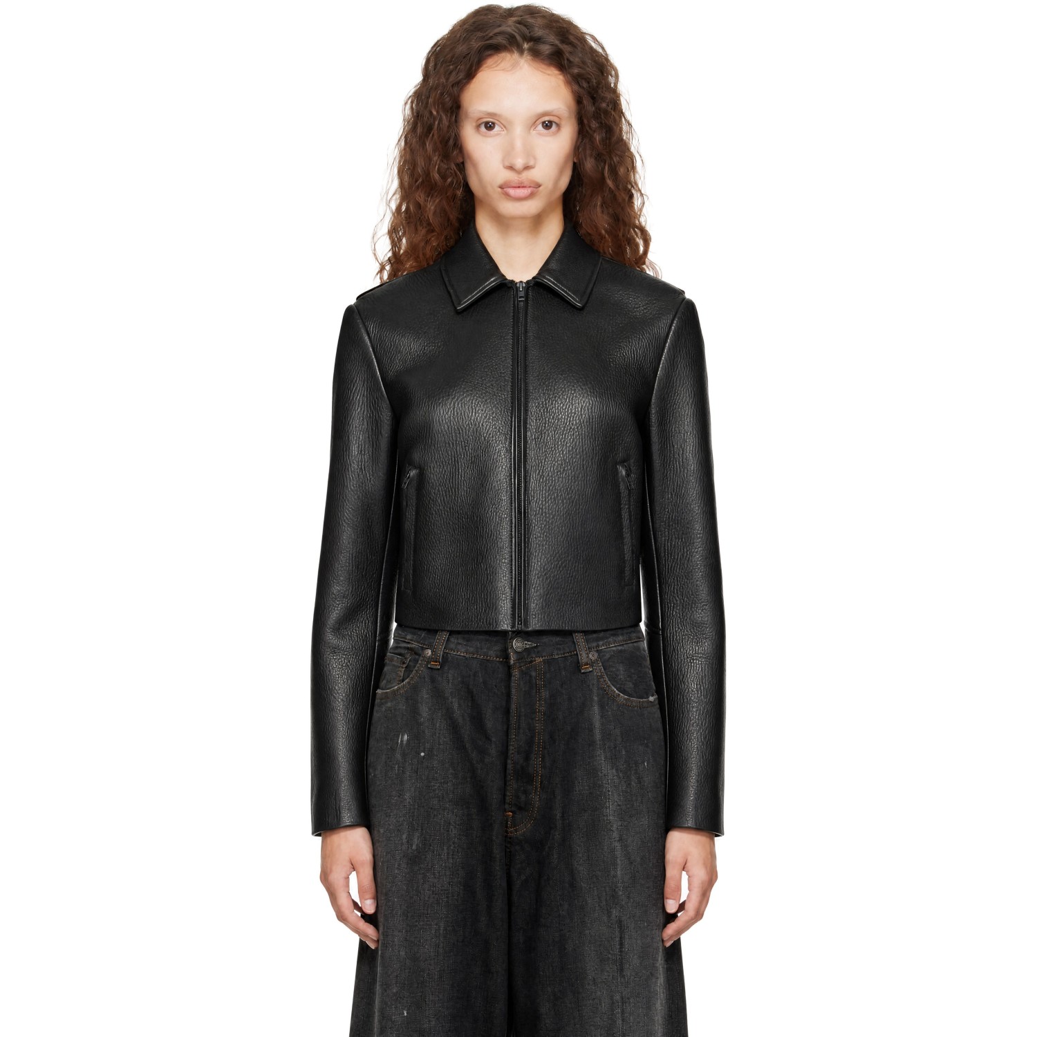 Acne Studios Black Zip Leather Jacket