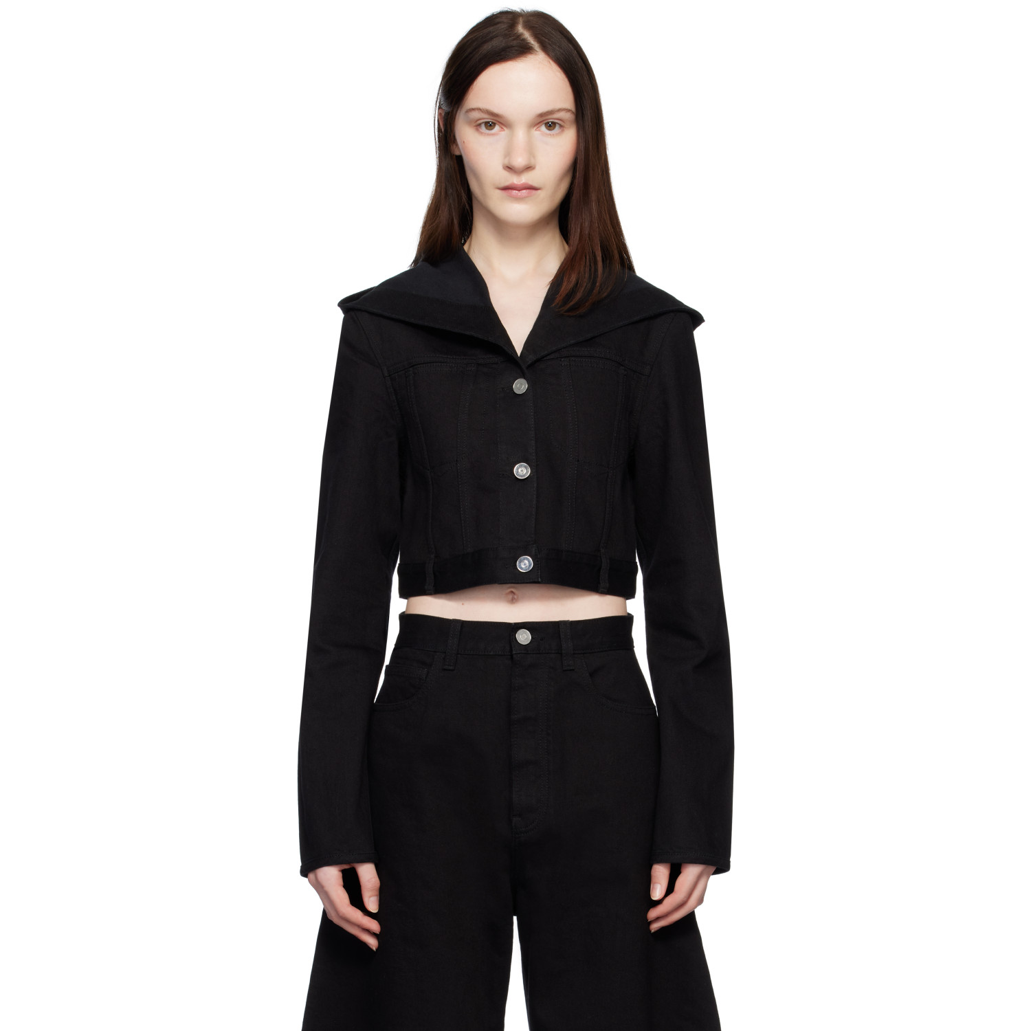 ALAÏA Black Cropped Hooded Denim Jacket