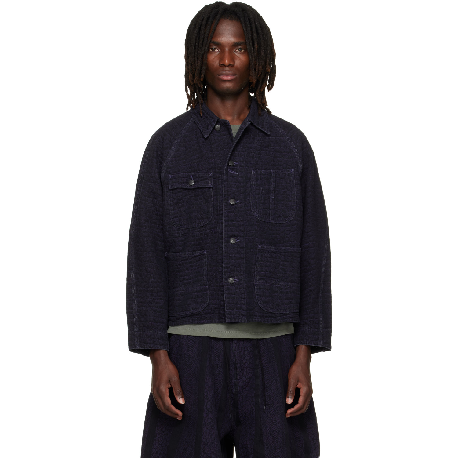 NEEDLES Black Crocodile Jacquard Short Denim Jacket