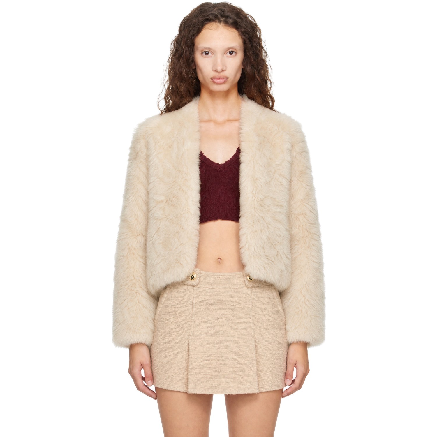 TOM FORD Off-White Shearling Collarless Jacket