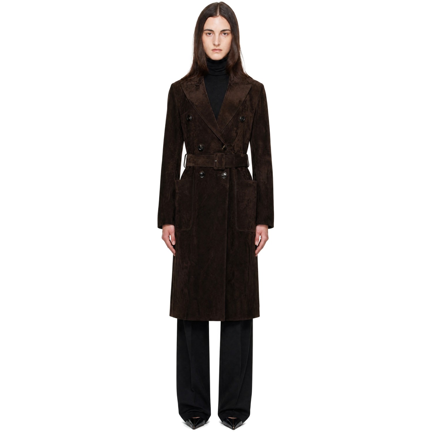 TOM FORD Brown Double-Breasted Belted Suede Coat