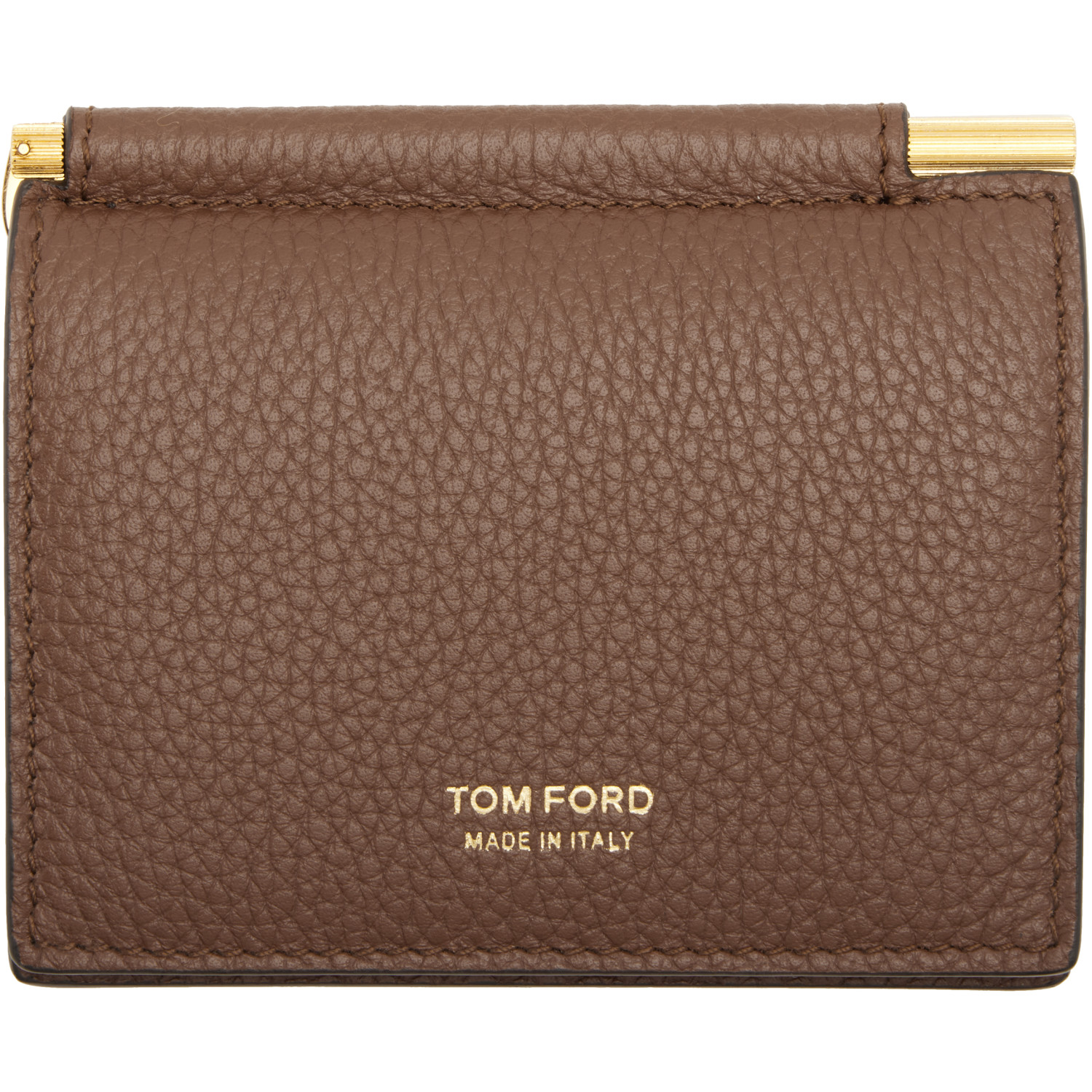 TOM FORD Brown Soft Grain Leather Bifold Money Clip Card Holder