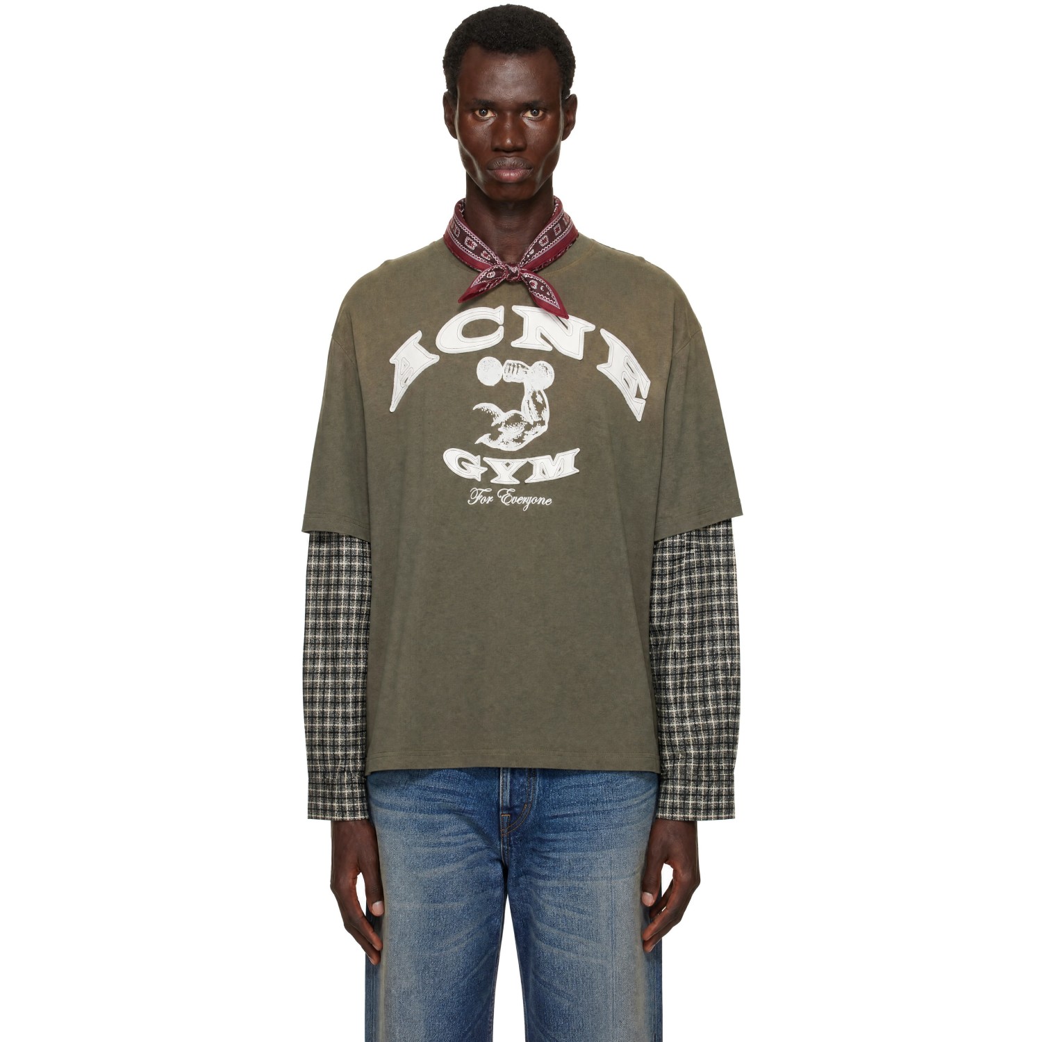 Acne Studios Khaki Layered Logo Long Sleeve T-shirt