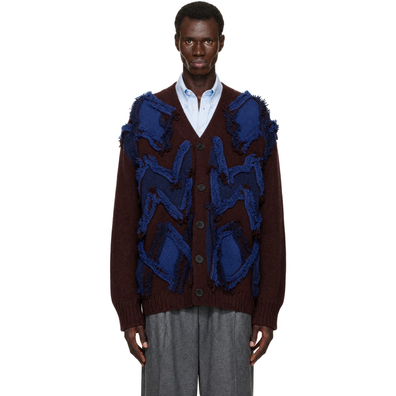 Lanvin Burgundy Jacquard Oversized Cardigan In Brown