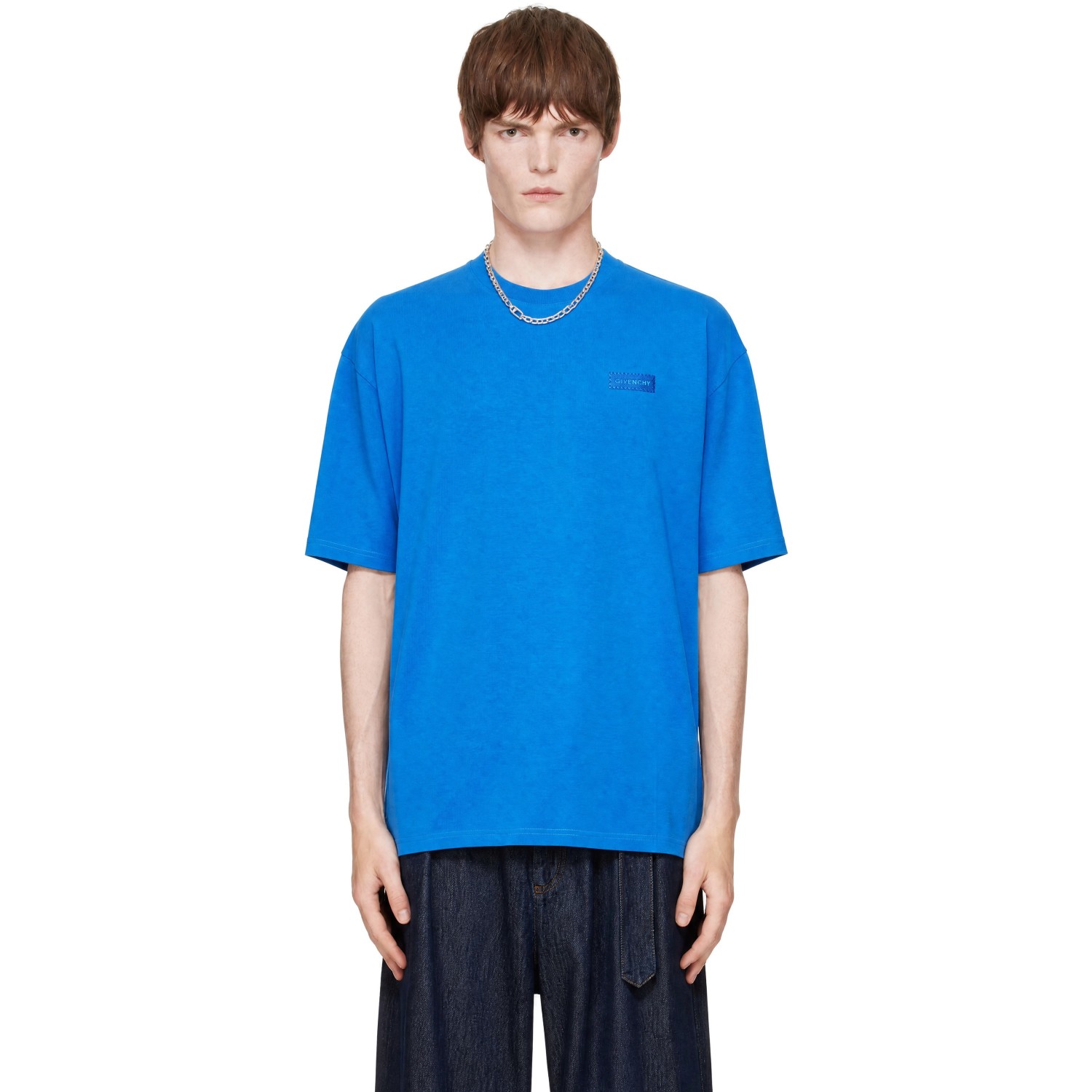 Givenchy Blue Cotton 'Givenchy' Patch T-shirt
