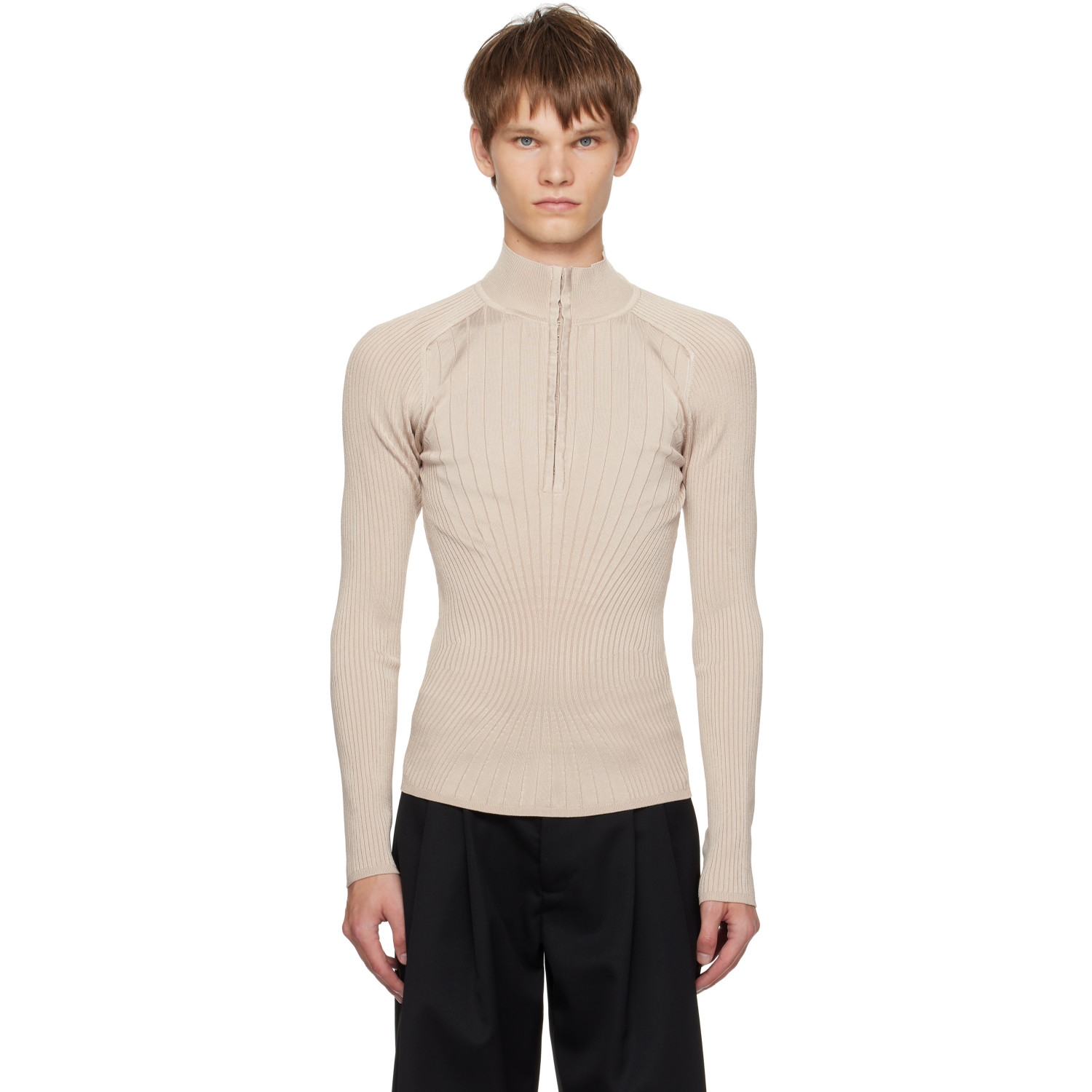 Mugler: Mugler Gray Hook-And-Eye Ribbed Top