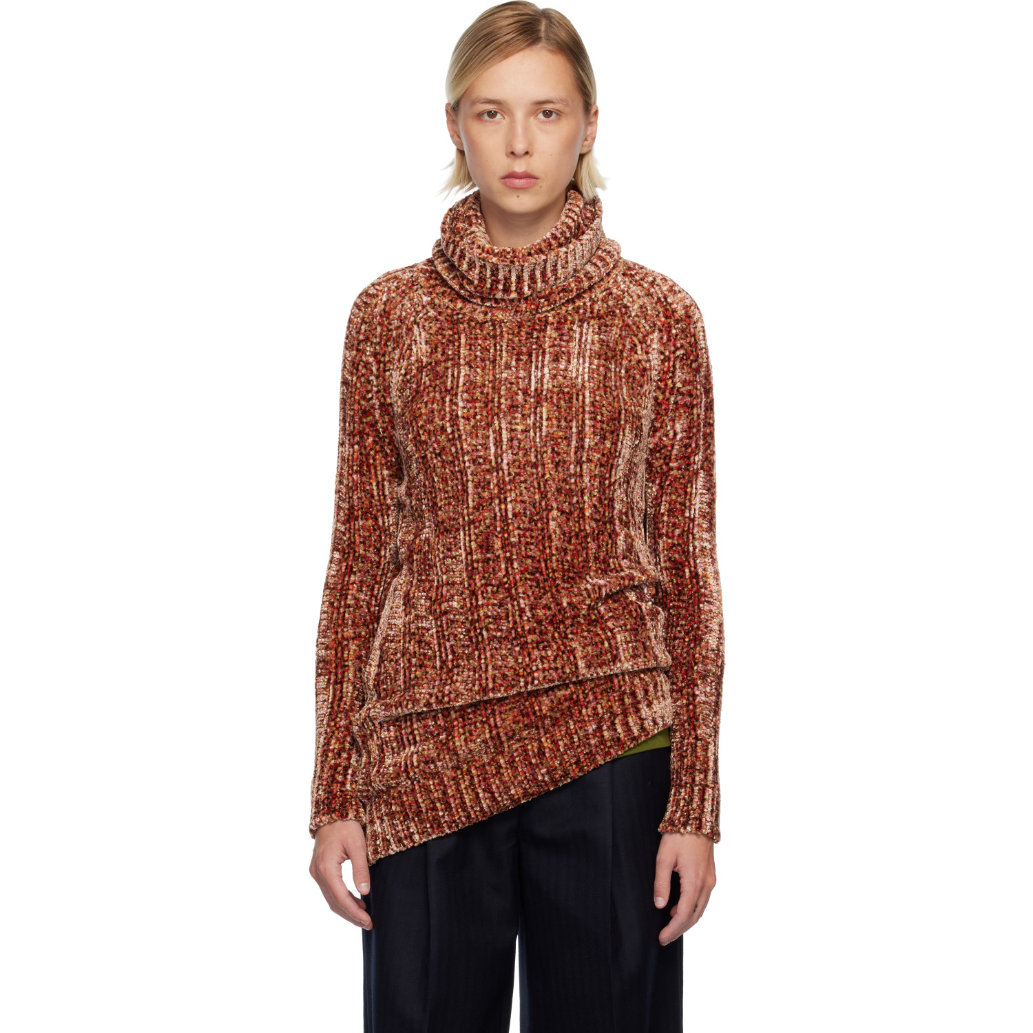 Dries Van Noten Pink & Brown Long Viscose Turtleneck