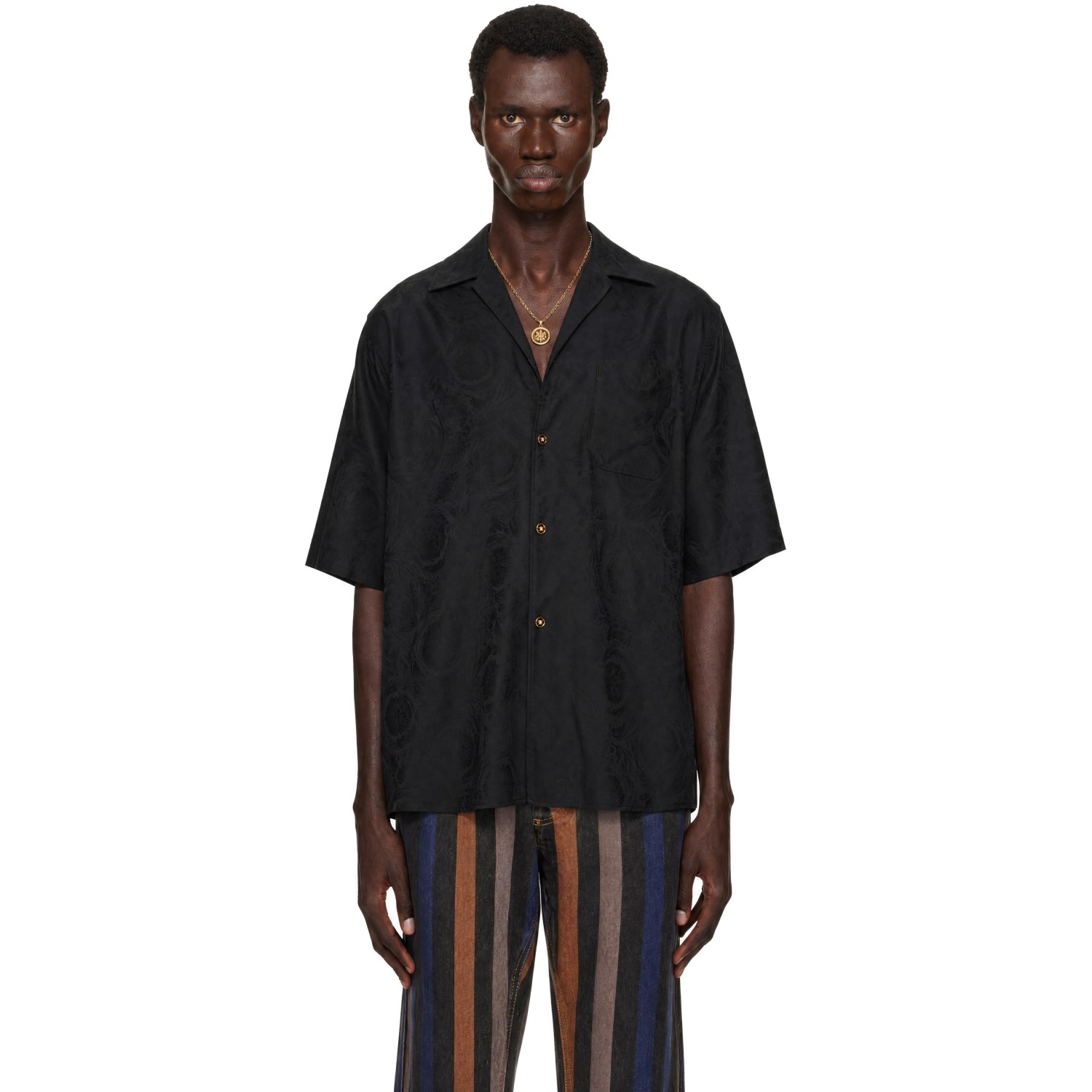 Versace Black Jacquard Cotton-Poplin Shirt