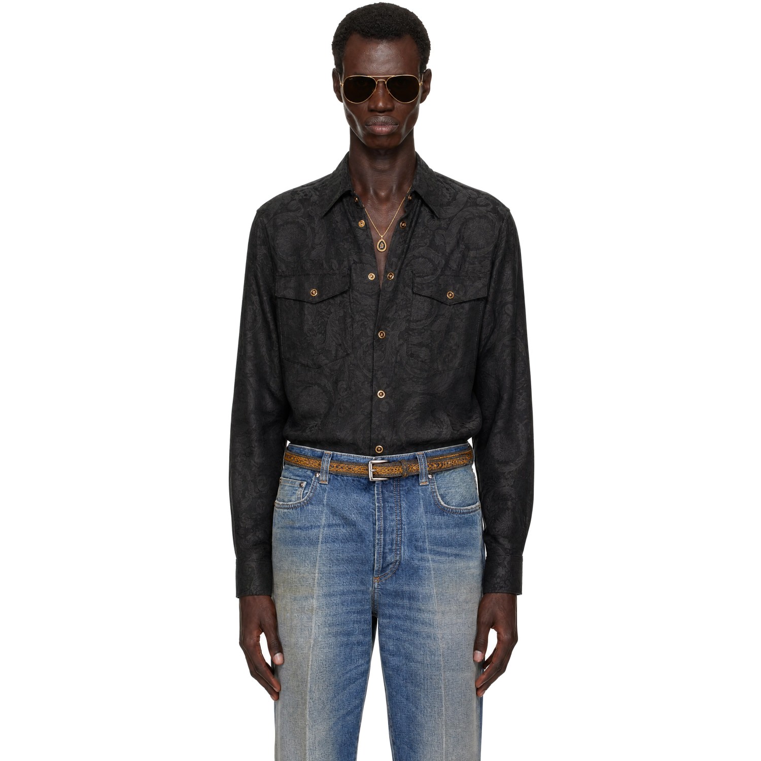 Versace Black Barocco Jacquard Shirt