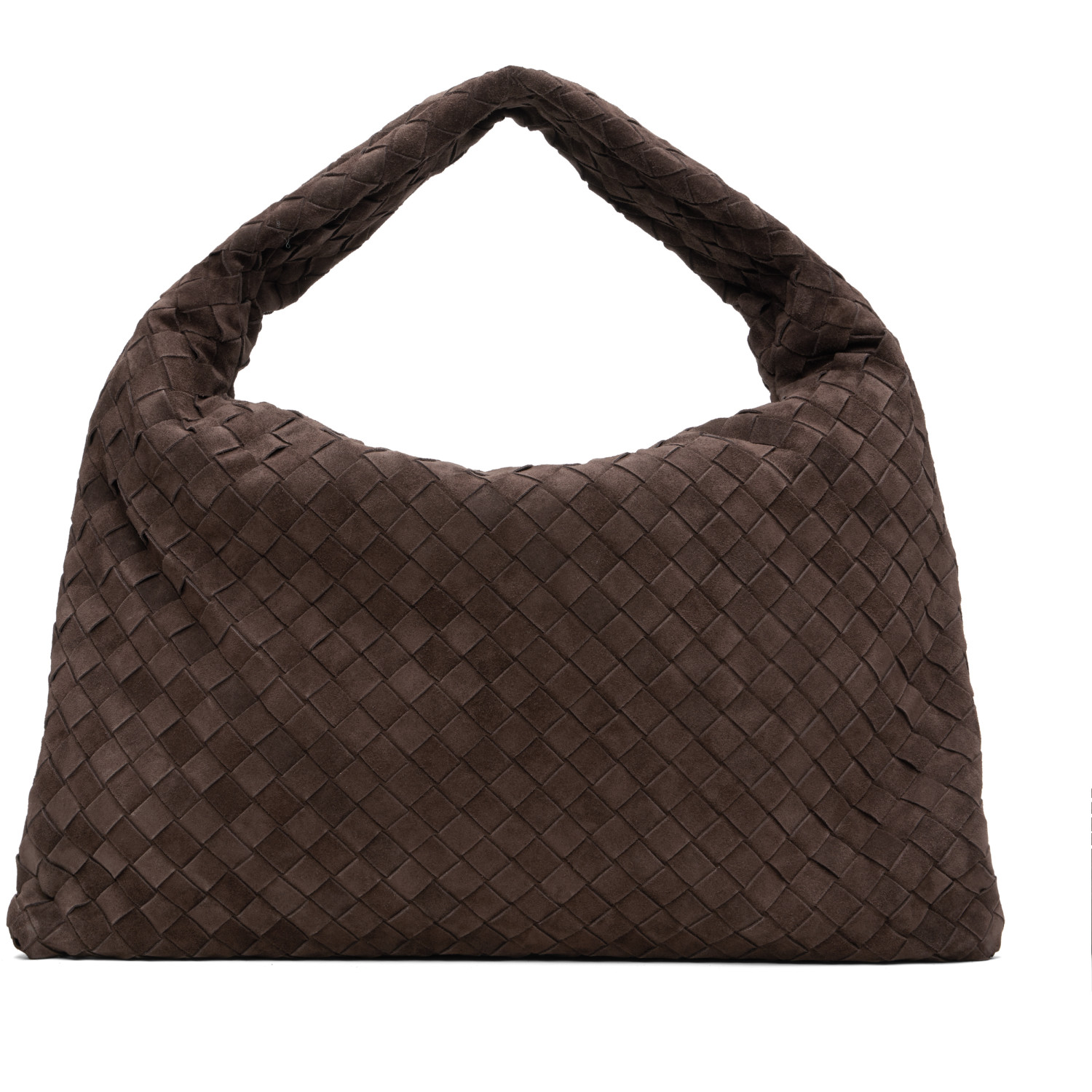 Bottega Veneta Brown New Small Hop Intrecciato Suede Bag
