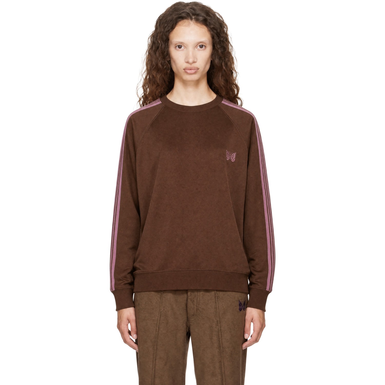 Needles Brown Crewneck Track Sweatshirt In A-brown