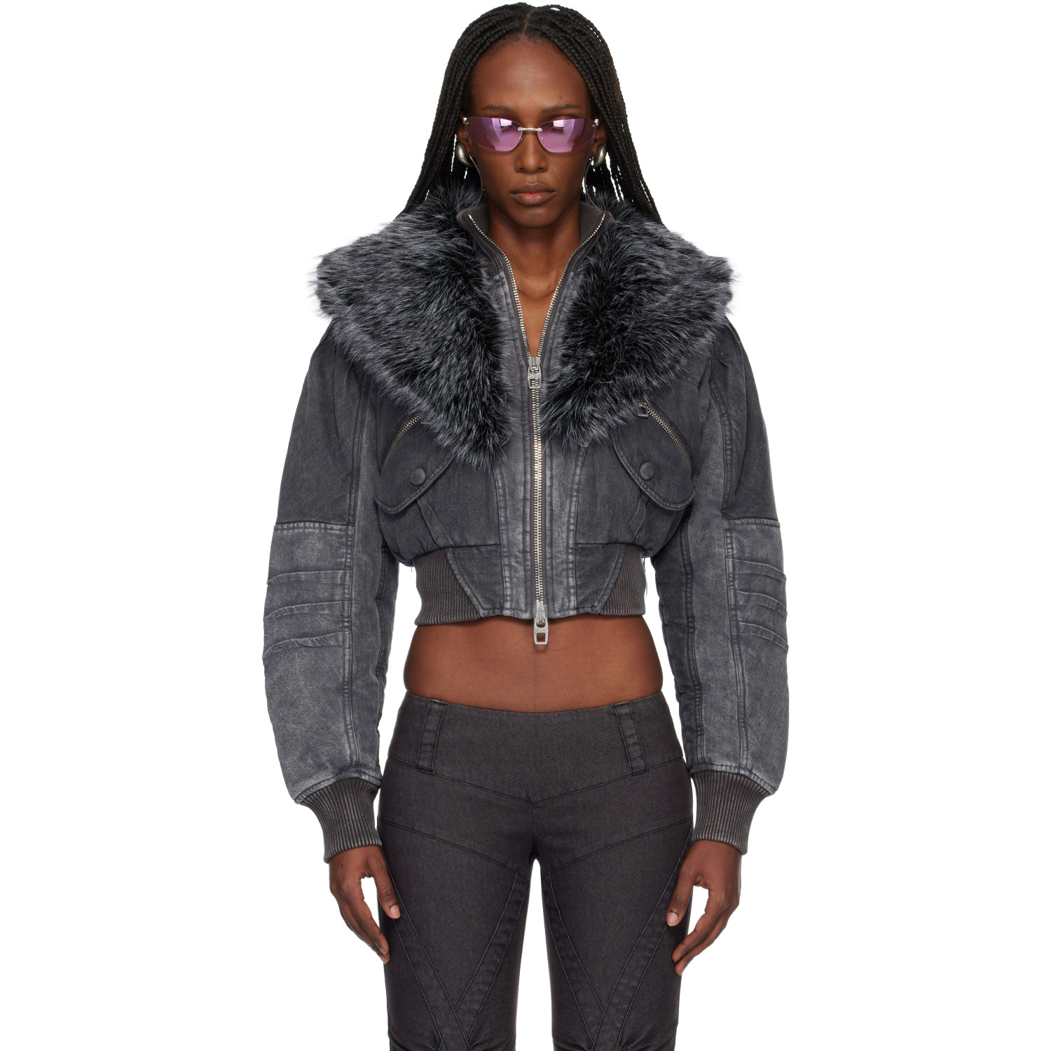 Miss Sixty Black KNWLS Edition Padded Denim Bomber Jacket