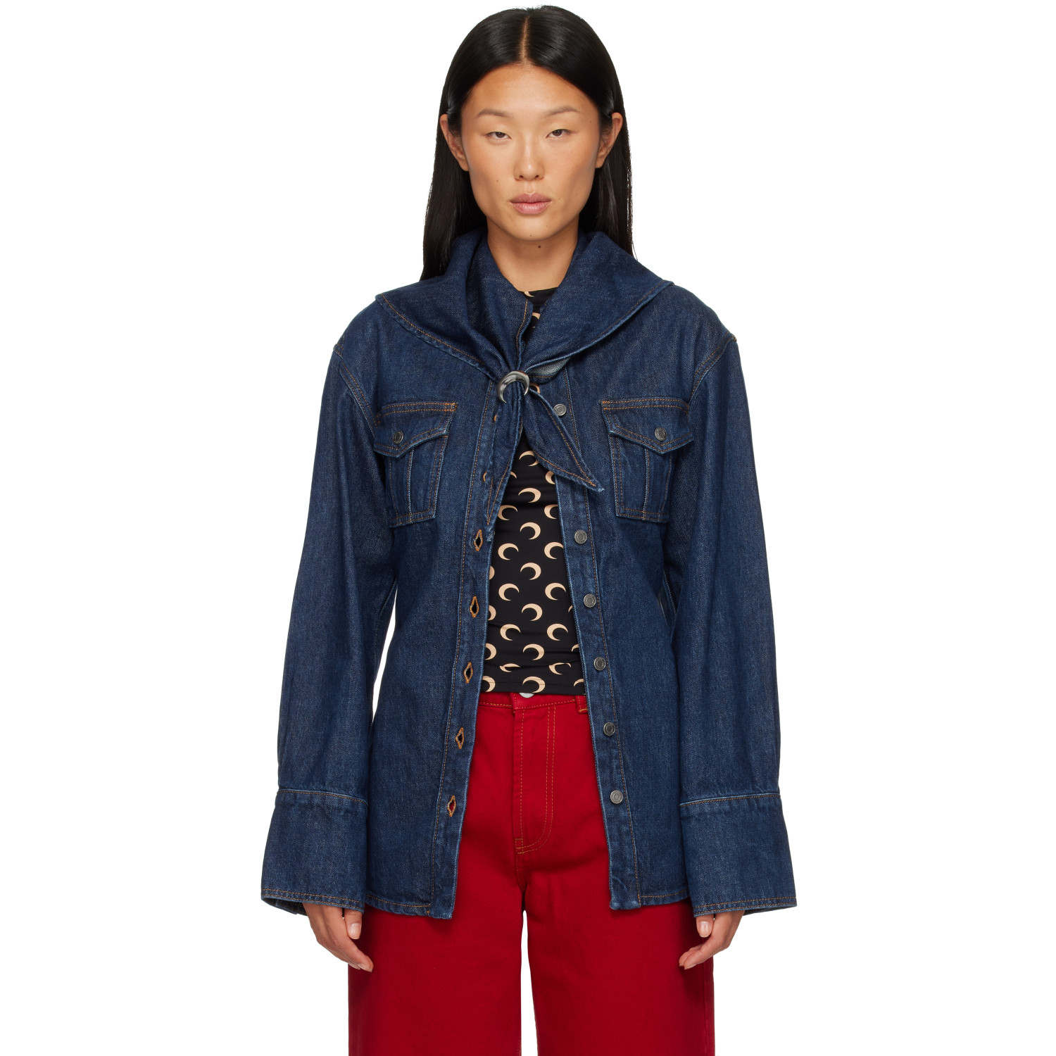 Marine Serre Navy Denim Overshirt
