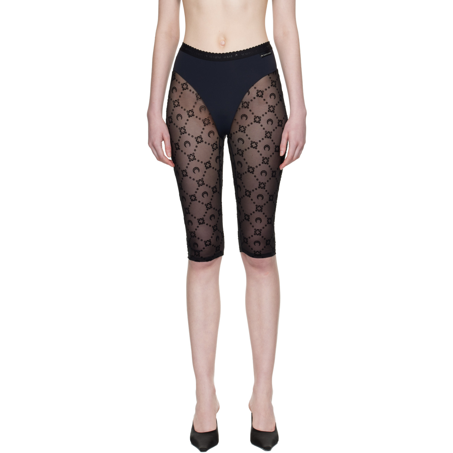 Marine Serre Black Moonogram Mesh Flock Capri Leggings
