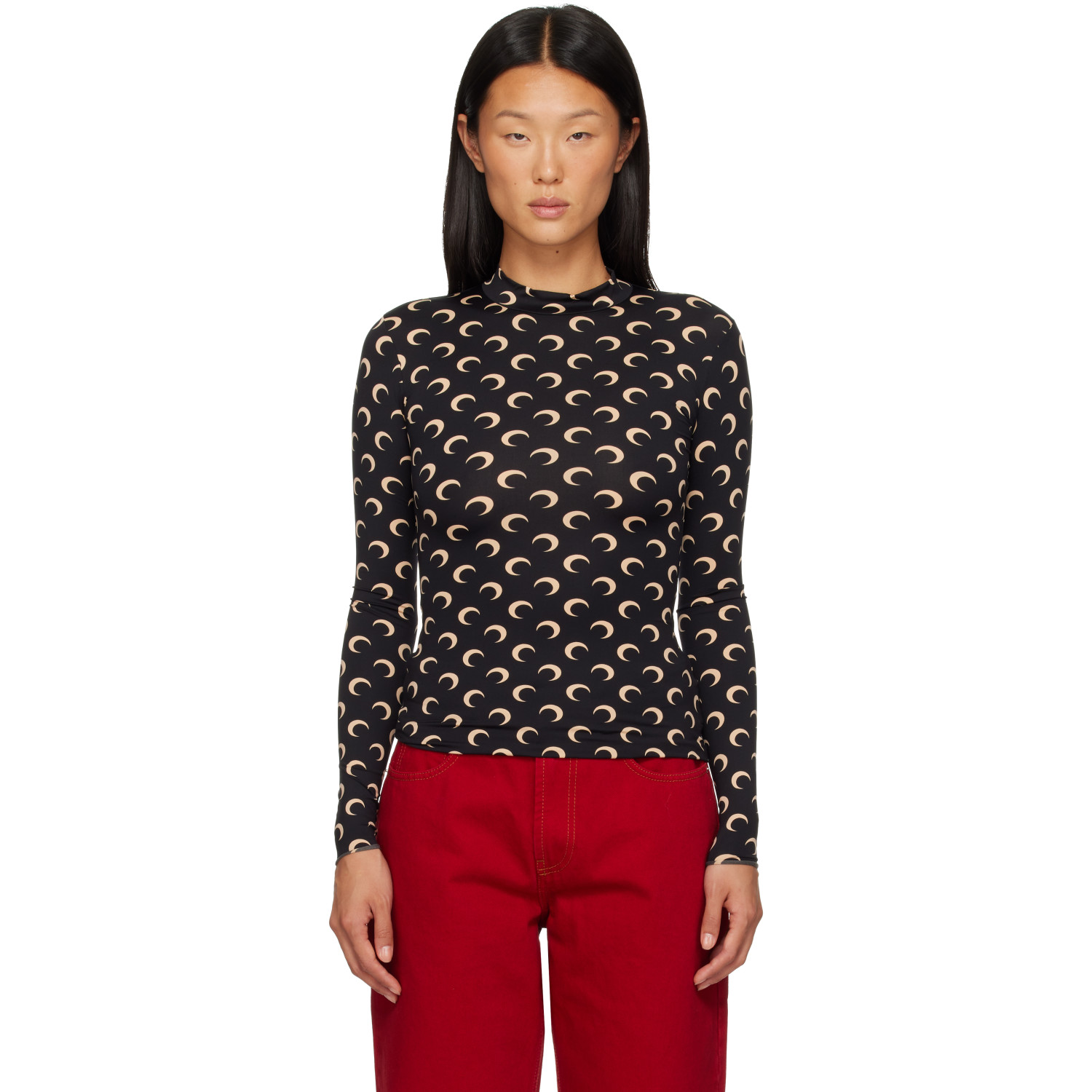 Marine Serre Black Recycled Moon Jersey Second Skin Top