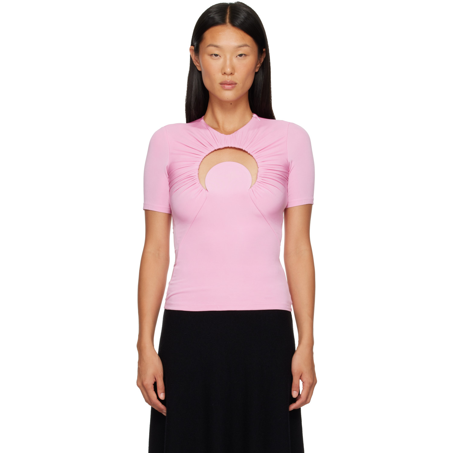 Marine Serre Pink Moon Gathered Short Sleeve Top