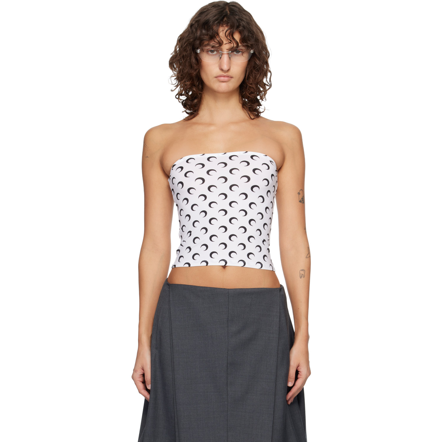 Marine Serre White Recycled Moon Jersey Second Skin Tube Top