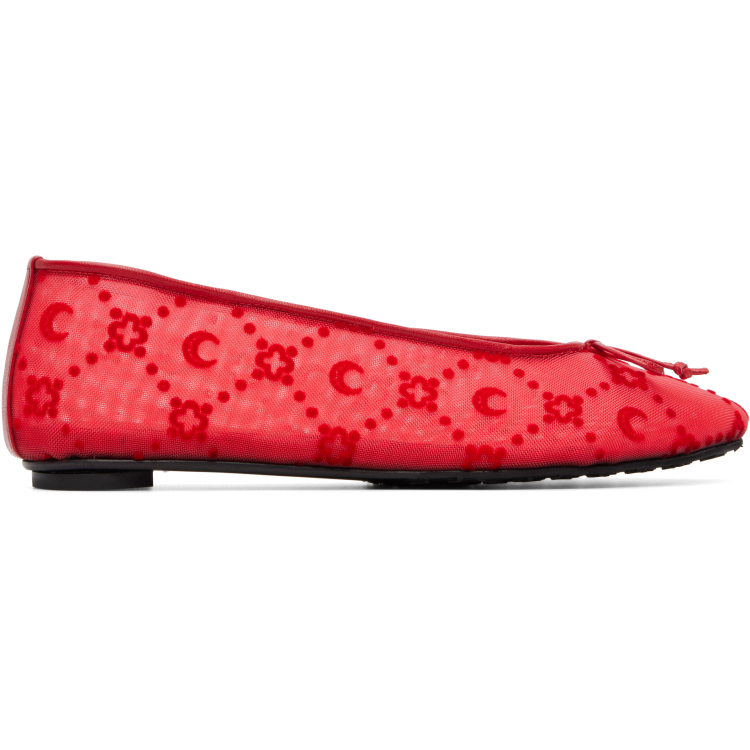 Marine Serre Red Moonogram Mesh Flock Ballerina Flats