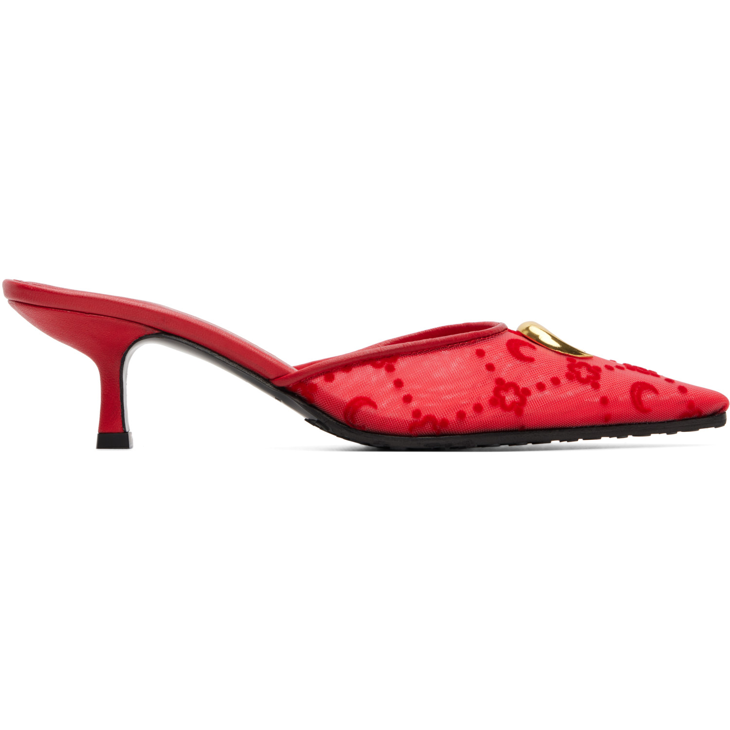 Marine Serre Red Mesh Flock Kitten Heel Mule Heels