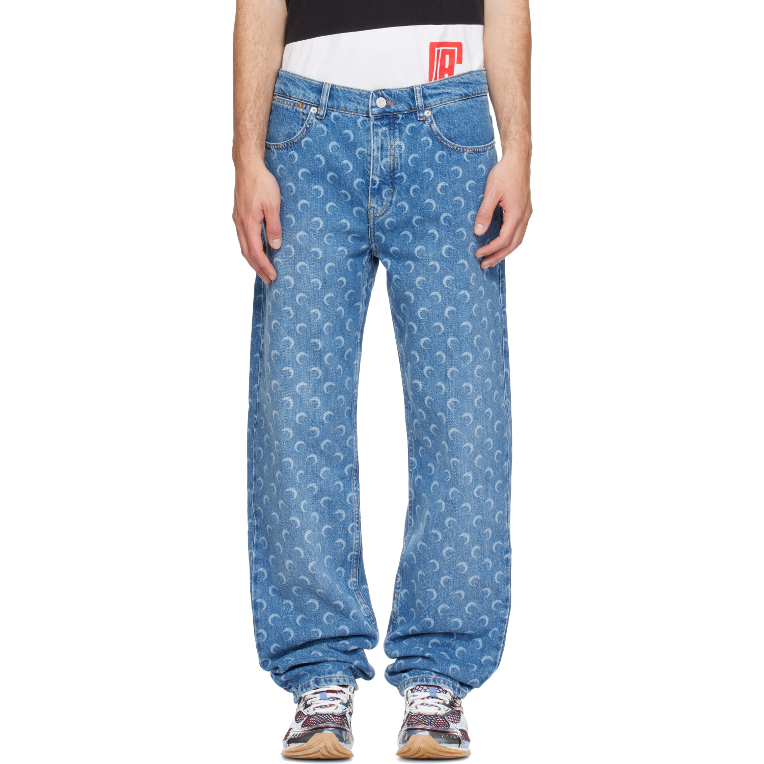 Marine Serre Blue Moon Laser Wash Denim Straight Jeans