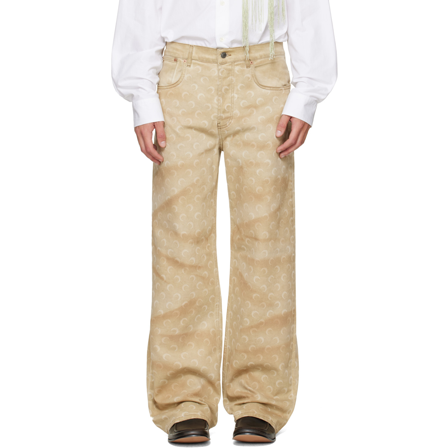 Marine Serre Beige Faded Moon Denim Straight Jeans