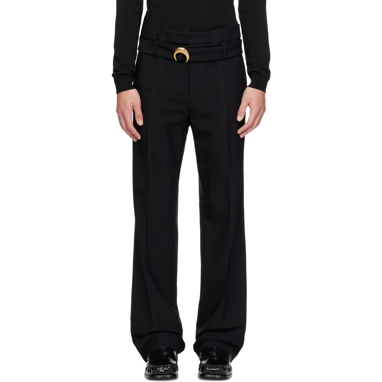 Marine Serre Black Tailored Belted Serge Trousers
