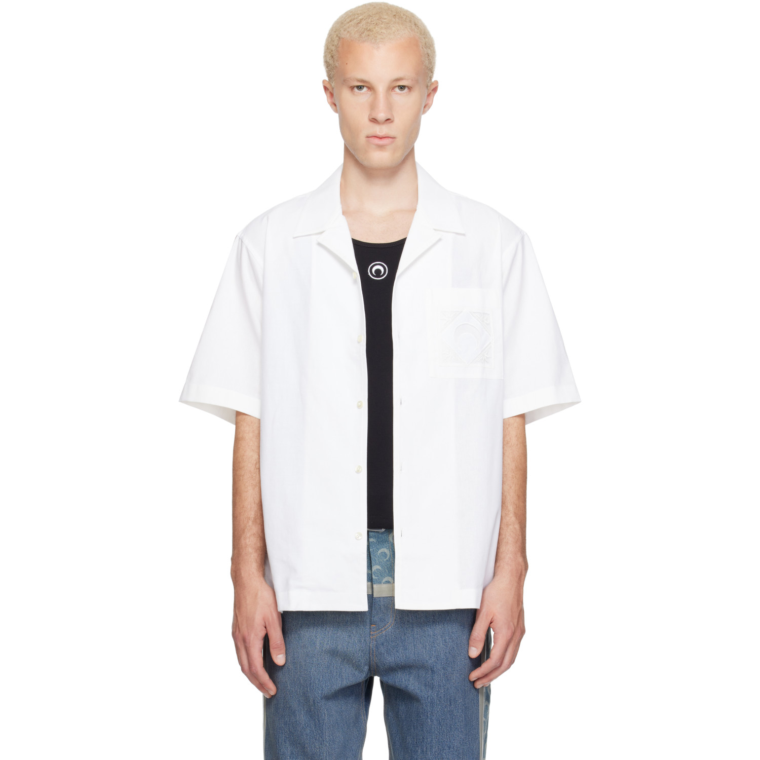 Marine Serre White Regenerated 'Household Linens' S/S Shirt