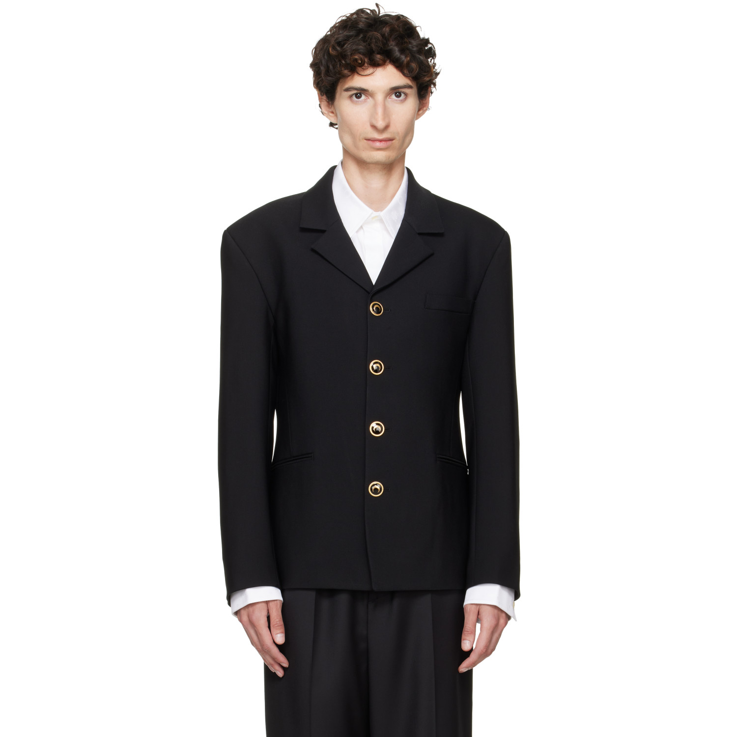 Marine Serre Black Tailored Wool Serge Blazer