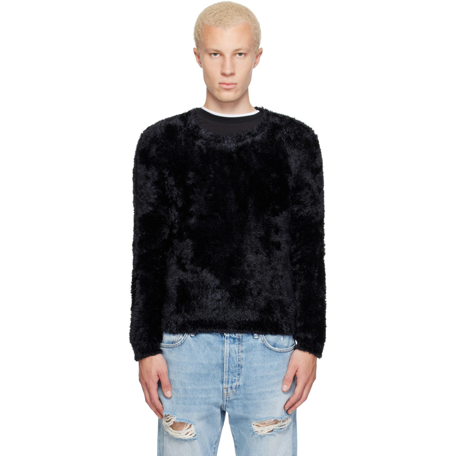 Marine Serre Black Wild Fluffy Knit Crewneck Sweater