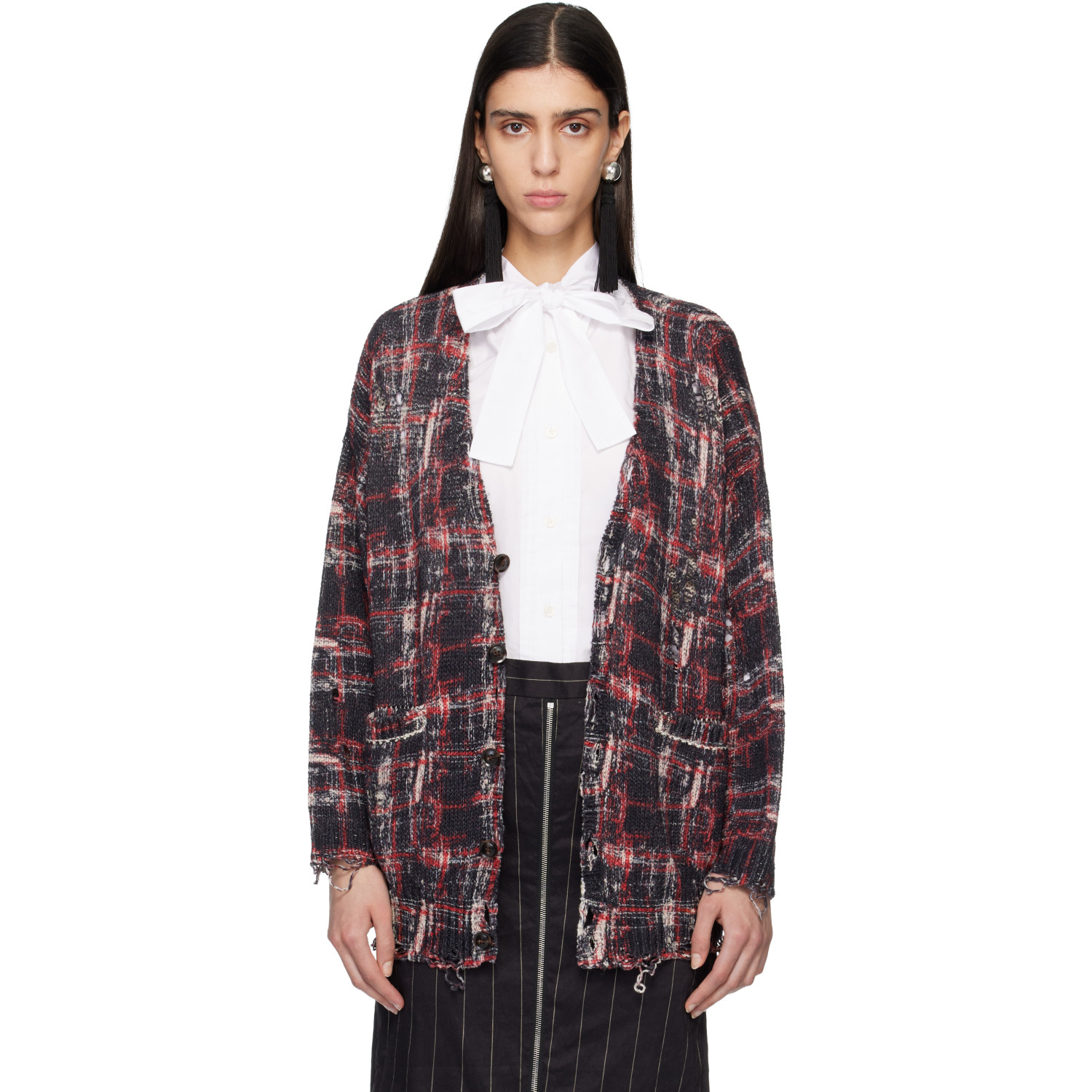 R13 Black & Red Printed Oversized Cardigan