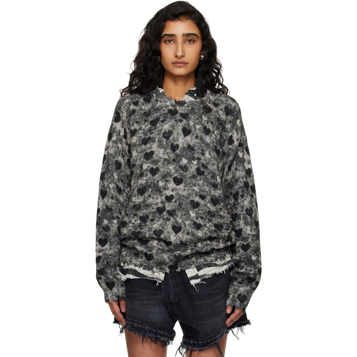 R13 Gray Printed Boyfriend Sweater