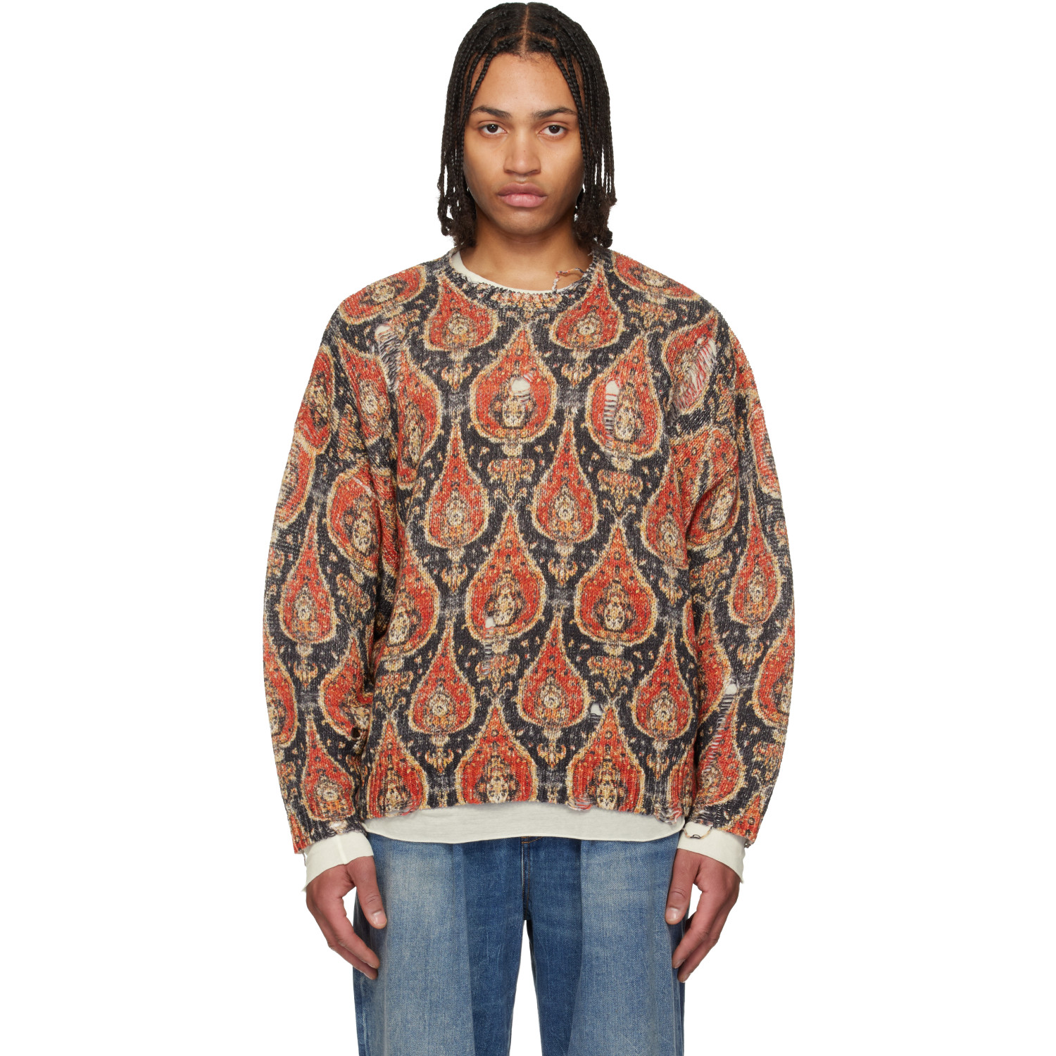 R13 Orange & Black Printed Oversized Sweater