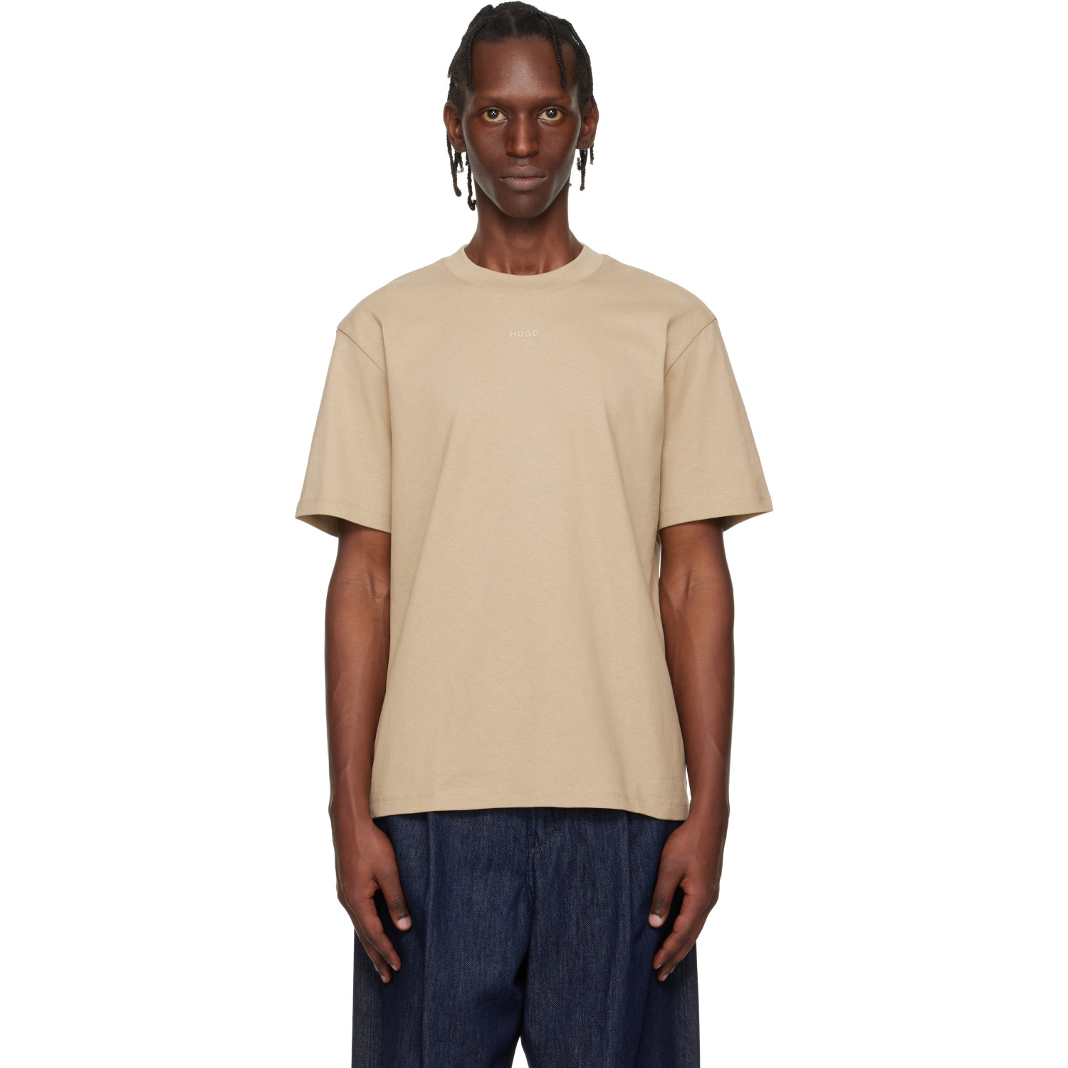 HUGO: Hugo Beige Relaxed-Fit Logo-Print T-shirt