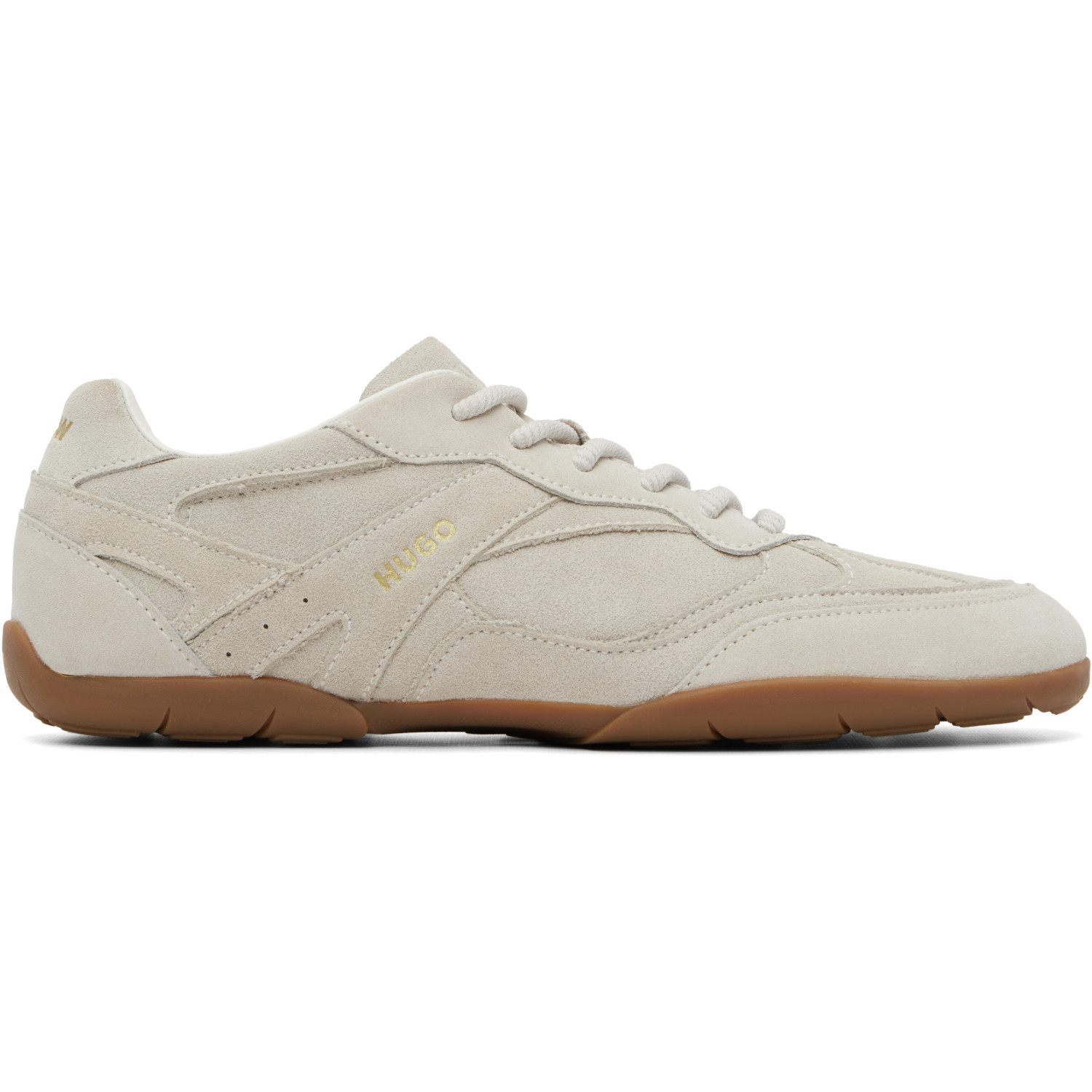 HUGO: Hugo Beige Faux-Suede Sneakers