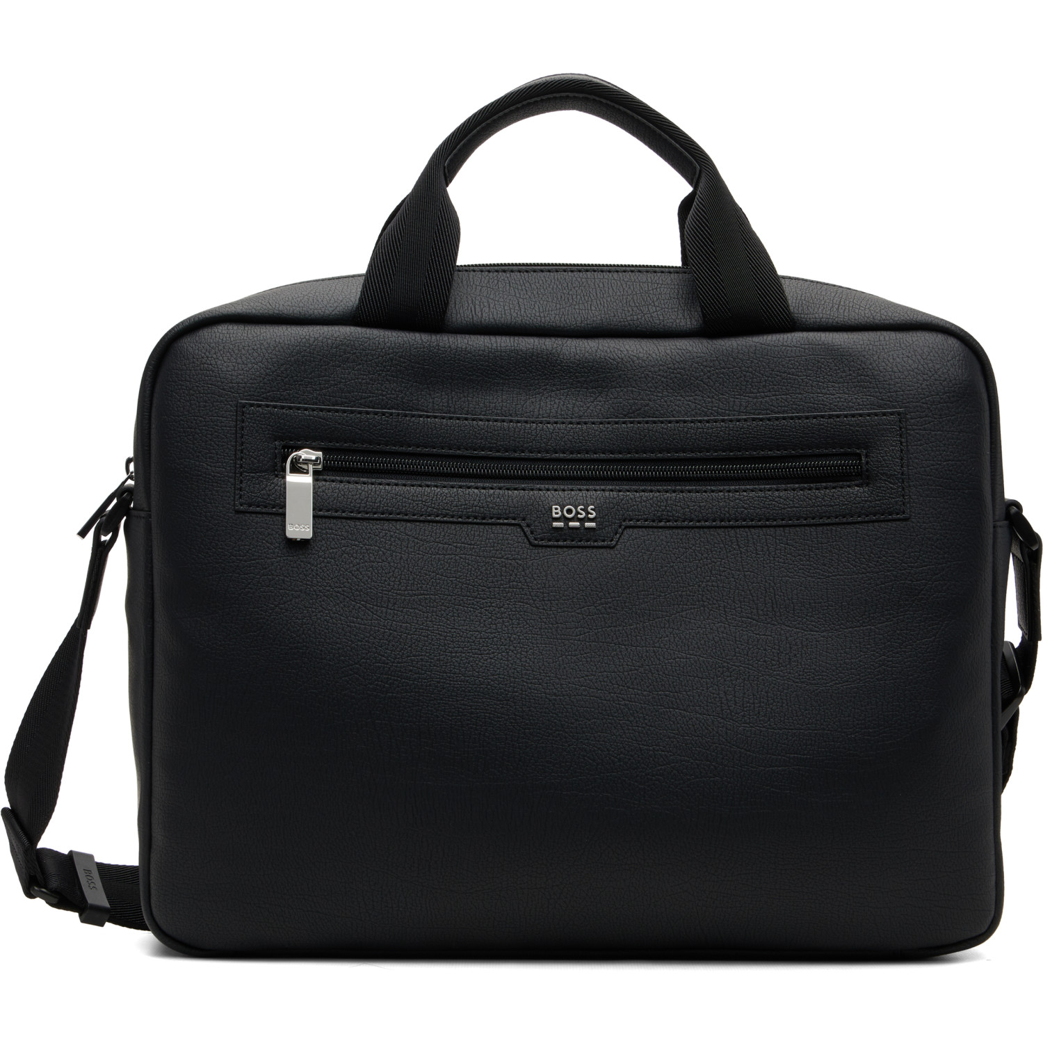 BOSS Black Grained Faux-Leather Briefcase