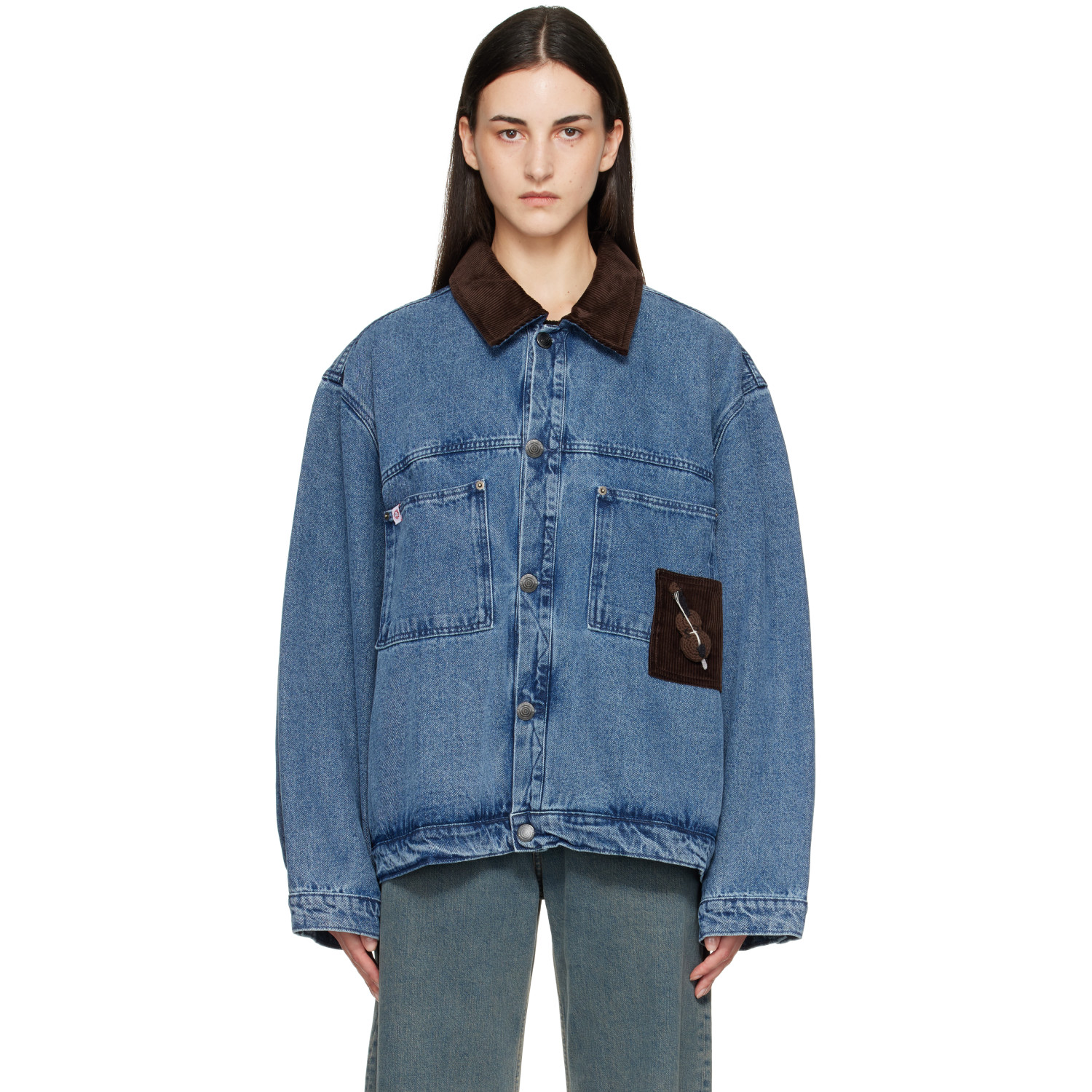 Charles Jeffrey LOVERBOY Blue Corduroy Collar Denim Jacket