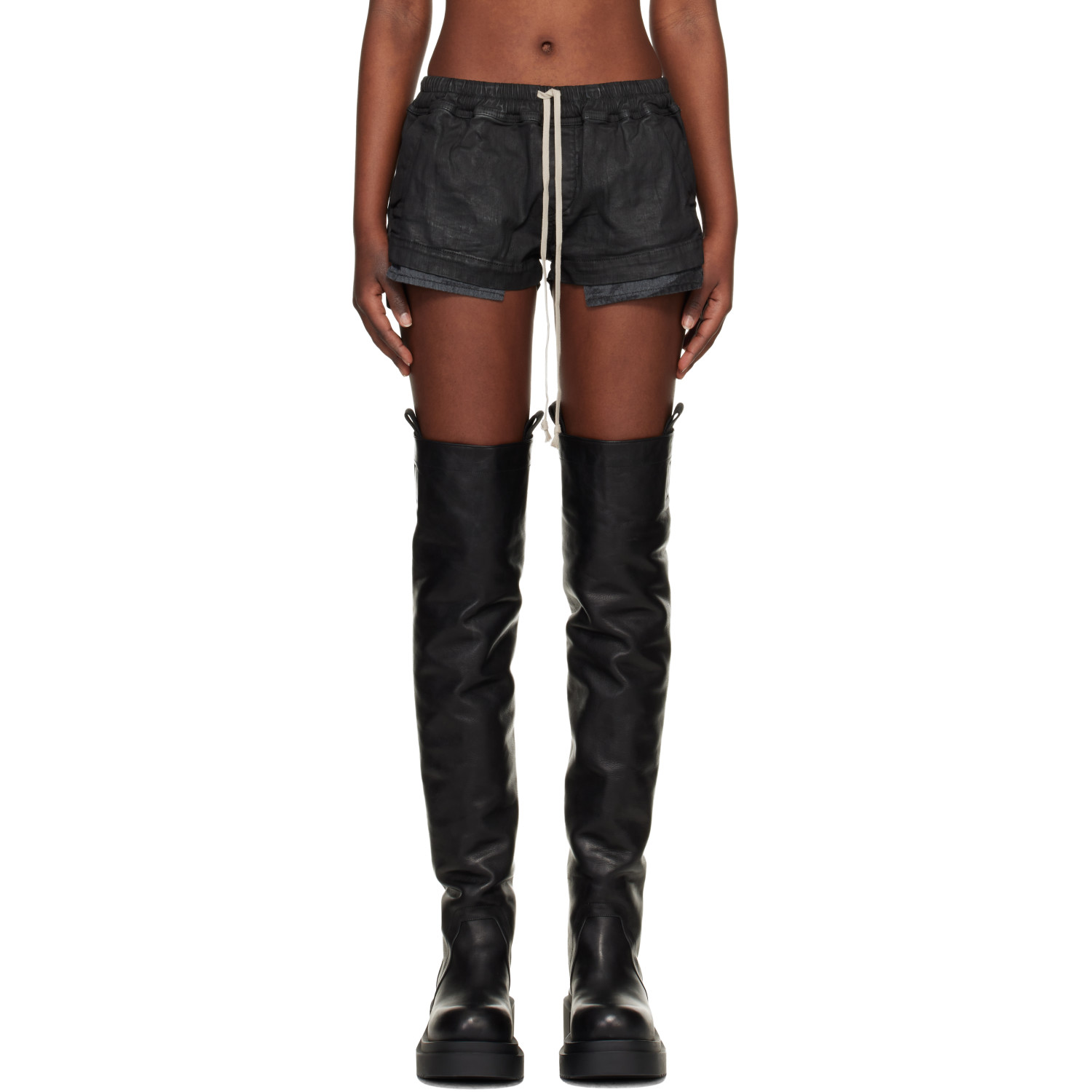 Rick Owens DRKSHDW Black Temple Fog Boxer Denim Shorts