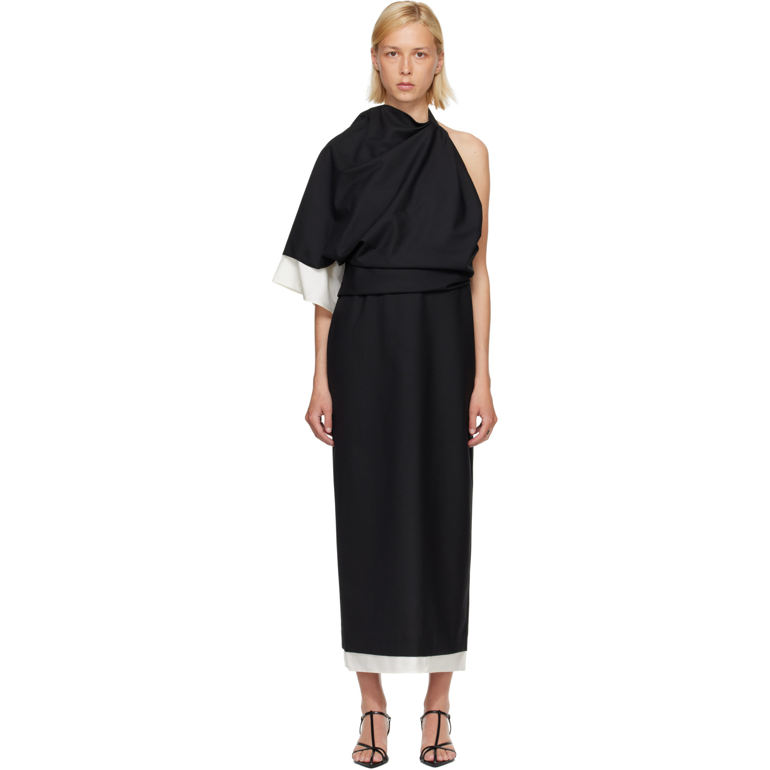 Róhe Black & White Draped Open Back Midi Dress
