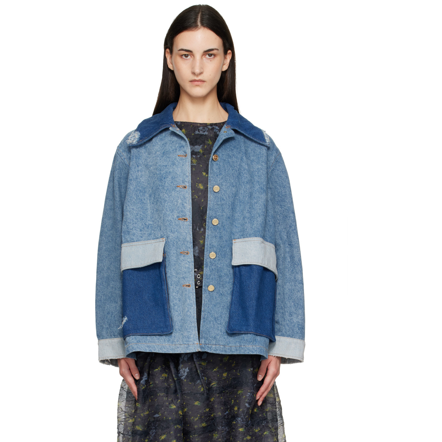 GANNI Blue Patchwork Denim Jacket