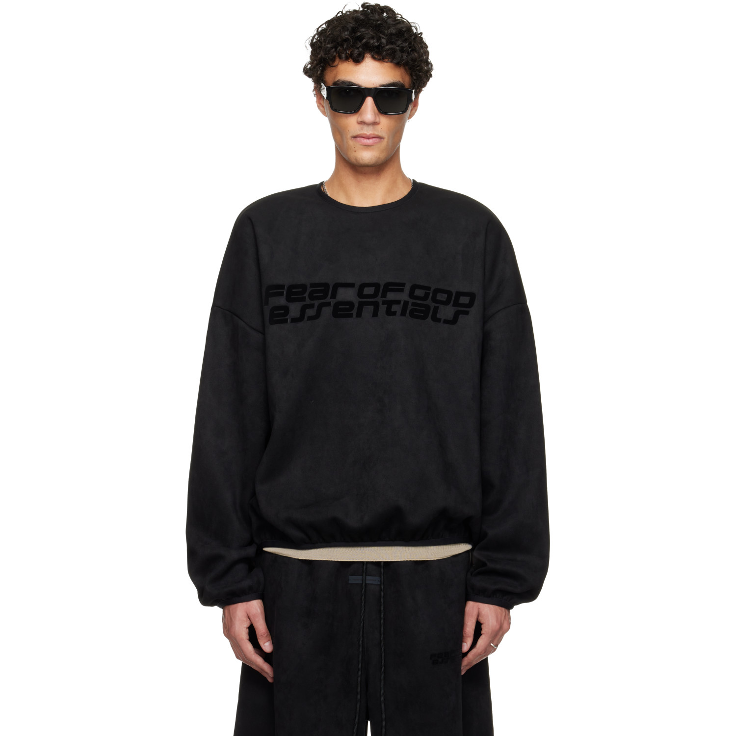 Fear of God ESSENTIALS Black Holiday Modern Crewneck Faux-Suede Sweatshirt