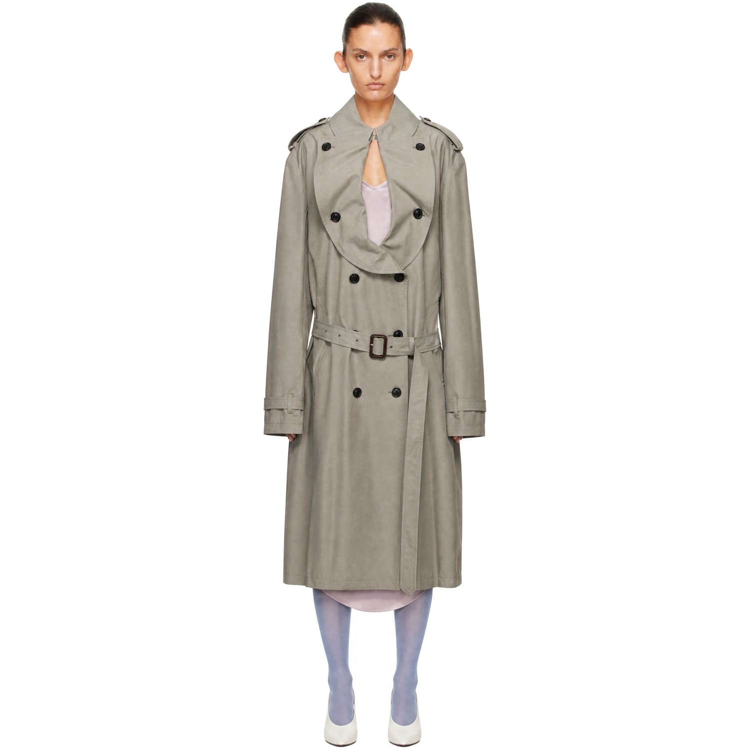 Maison Margiela Taupe Cutout Collar Trench Coat