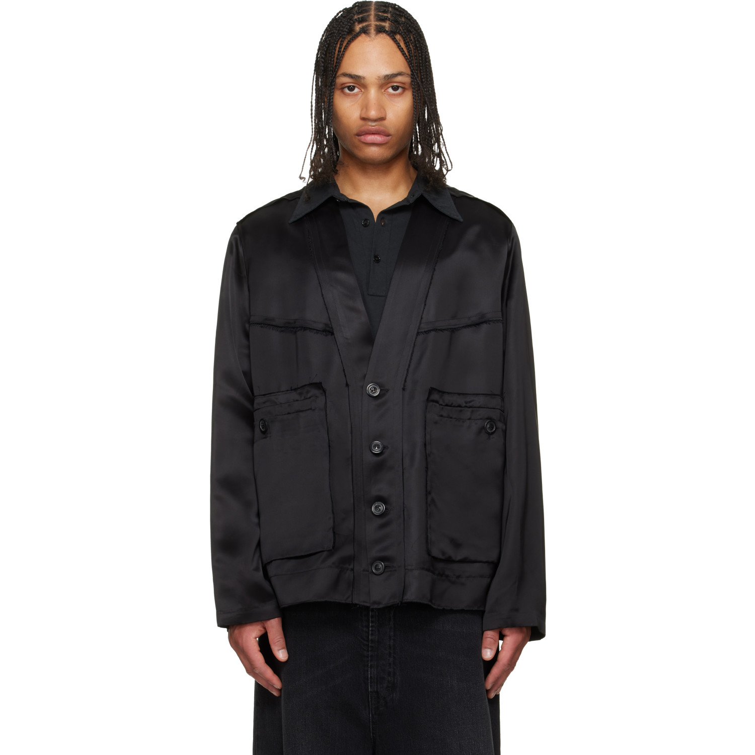 Maison Margiela Black Patchwork Satin Jacket