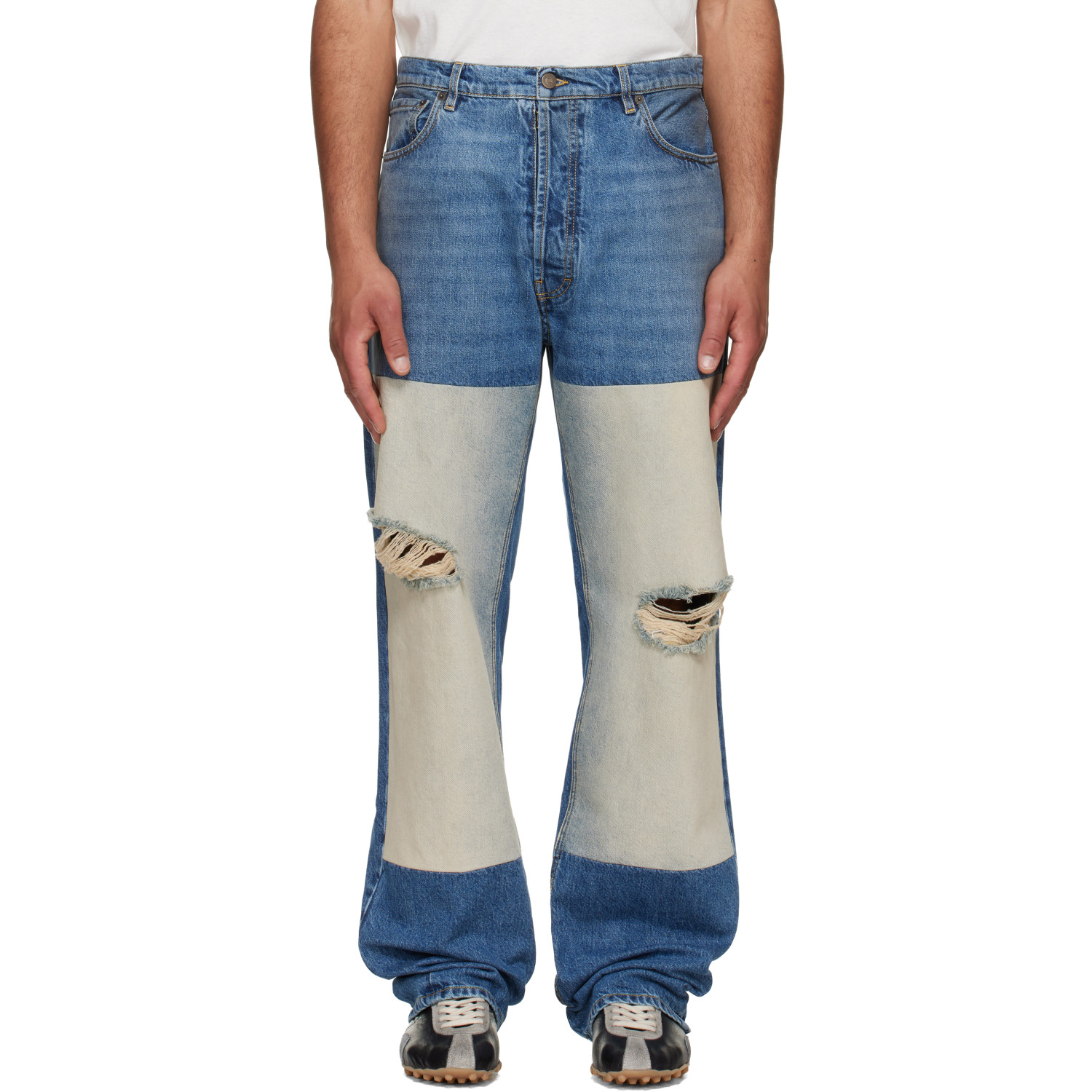 Maison Margiela Blue Patched Panel Straight Jeans