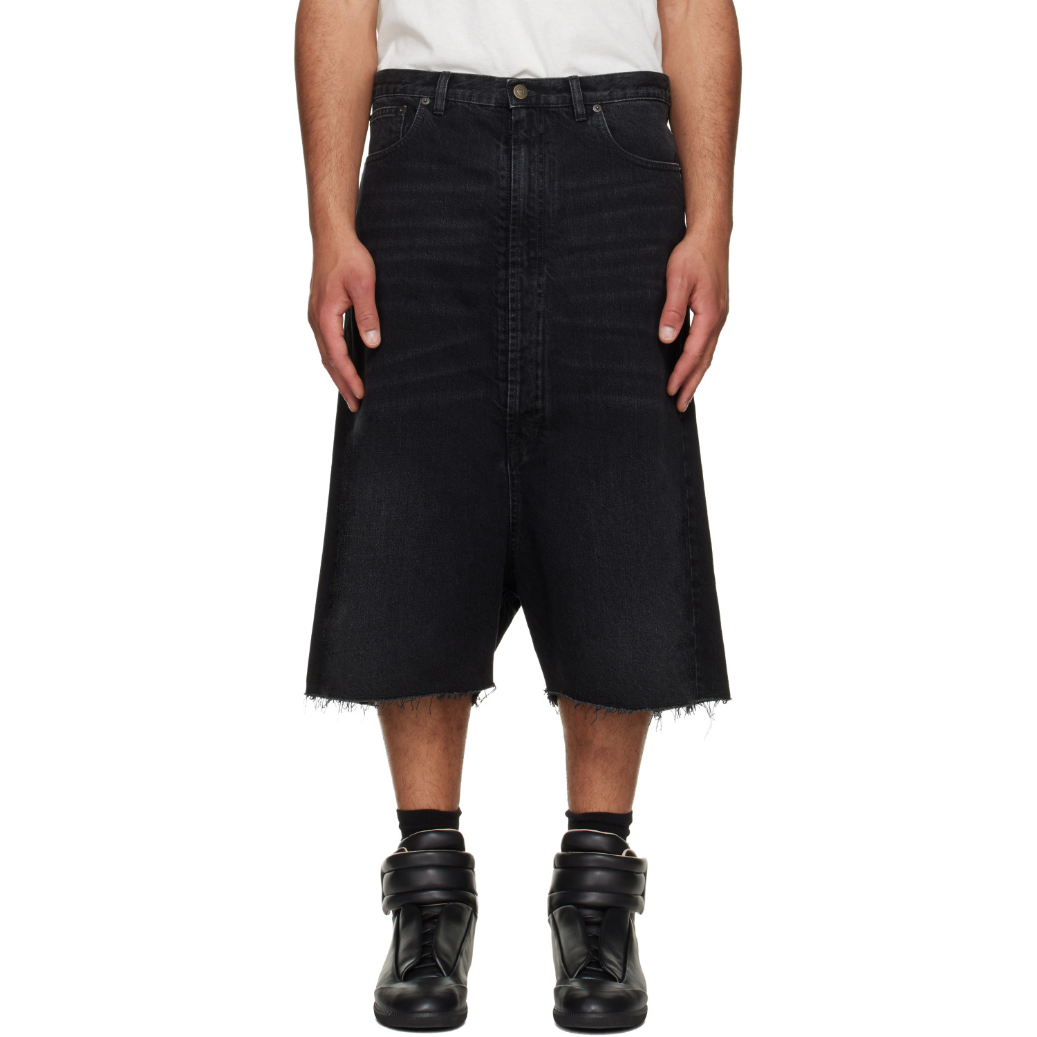 Maison Margiela Black Faded Cutoff Denim Shorts