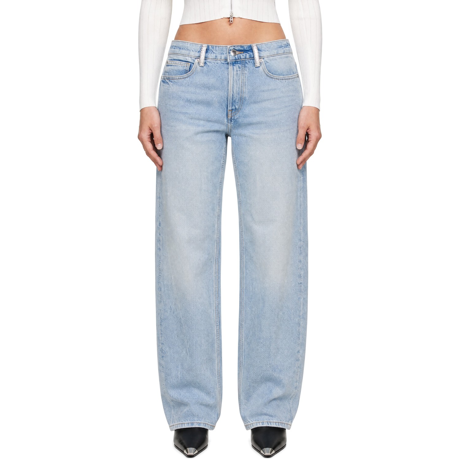 Alexander Wang Blue Float Crystal Hotfix Belt Loop Jeans