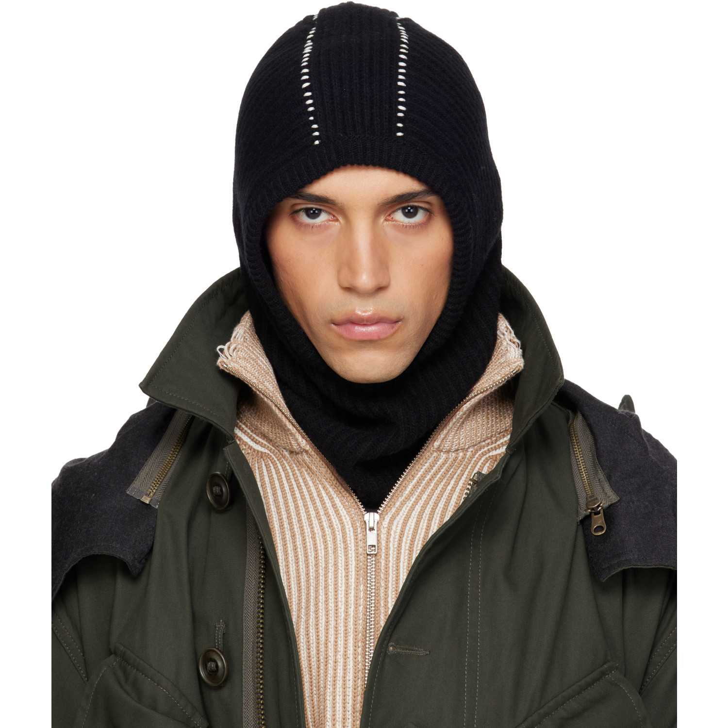 MM6 Maison Margiela Black Ribbed Wool Balaclava