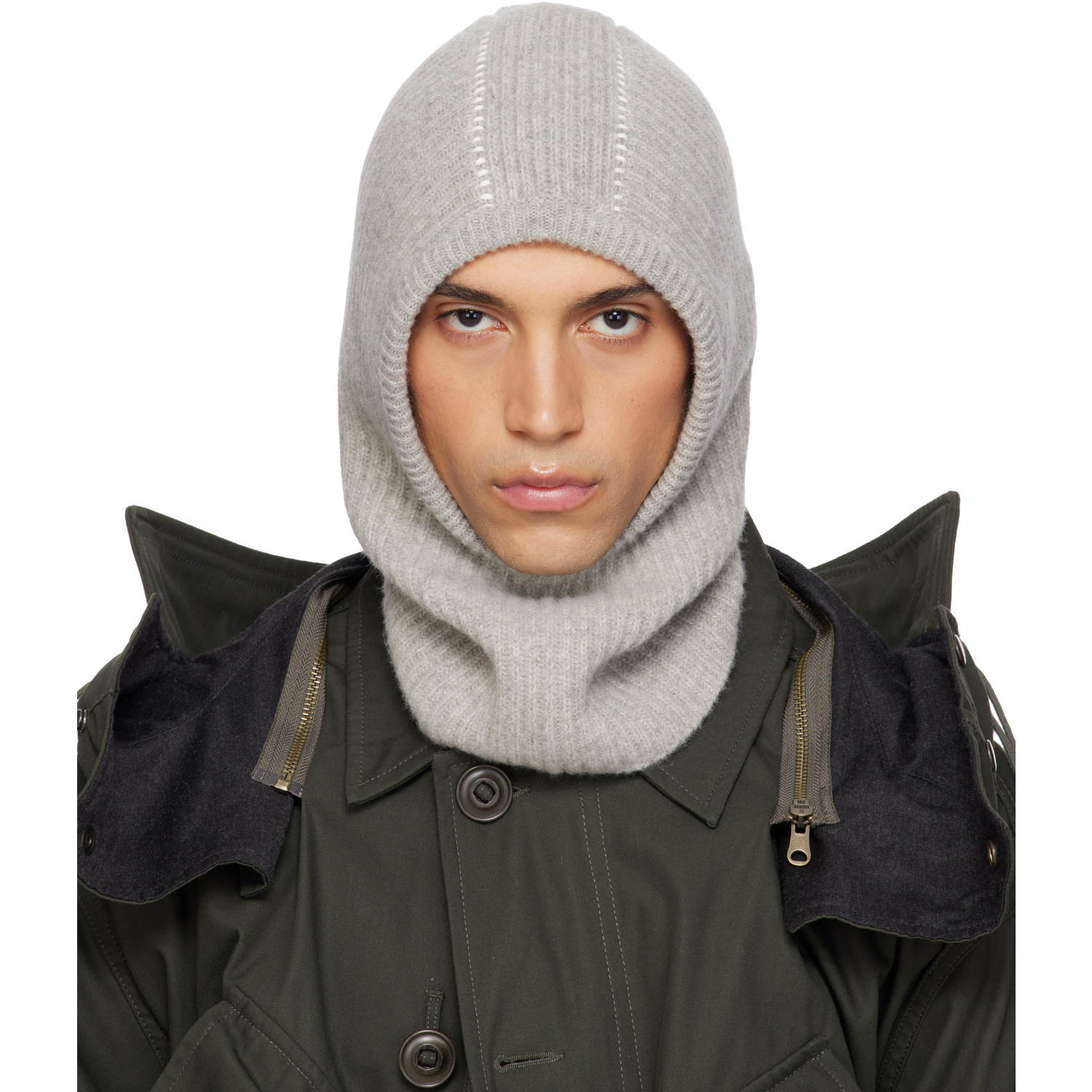 MM6 Maison Margiela Gray Ribbed Wool Balaclava