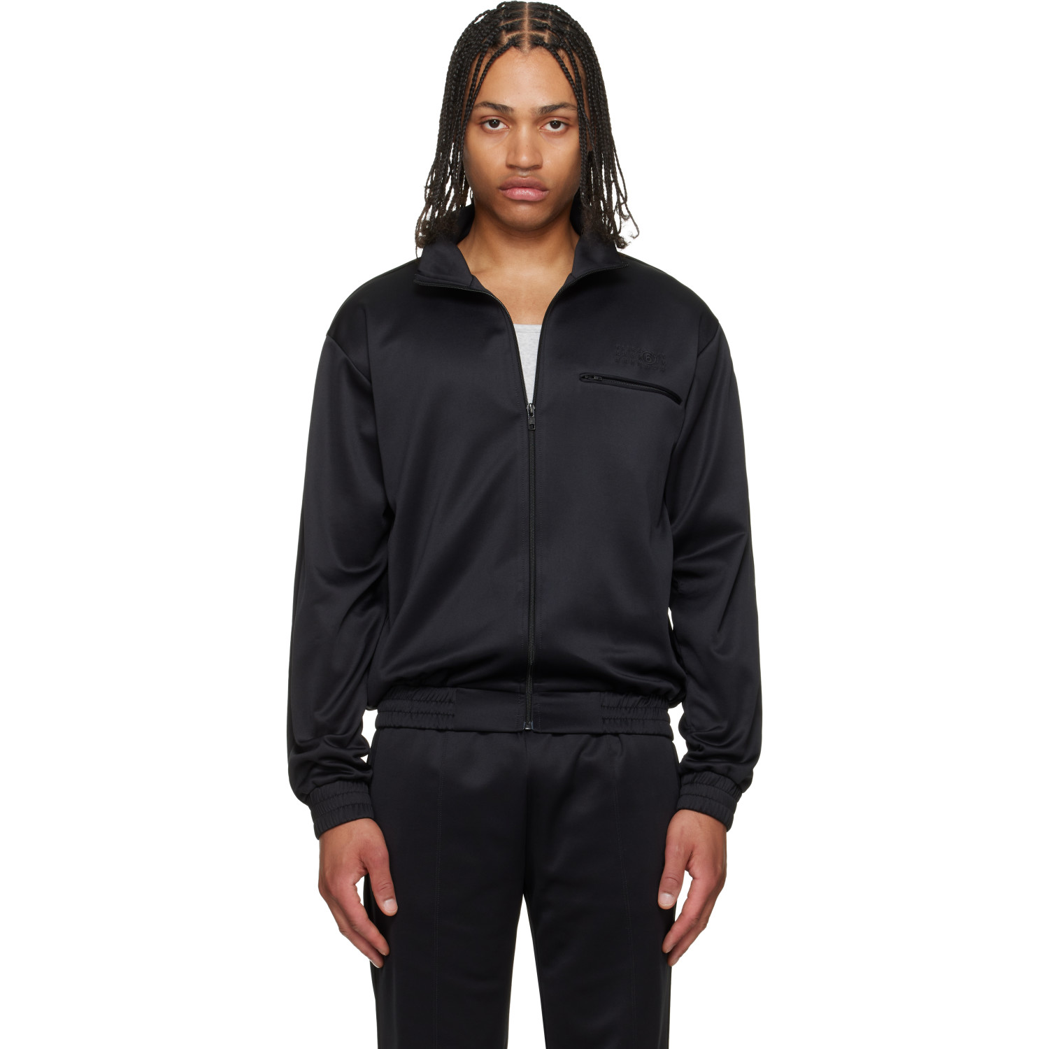 MM6 Maison Margiela Black Embroidered Logo Track Jacket